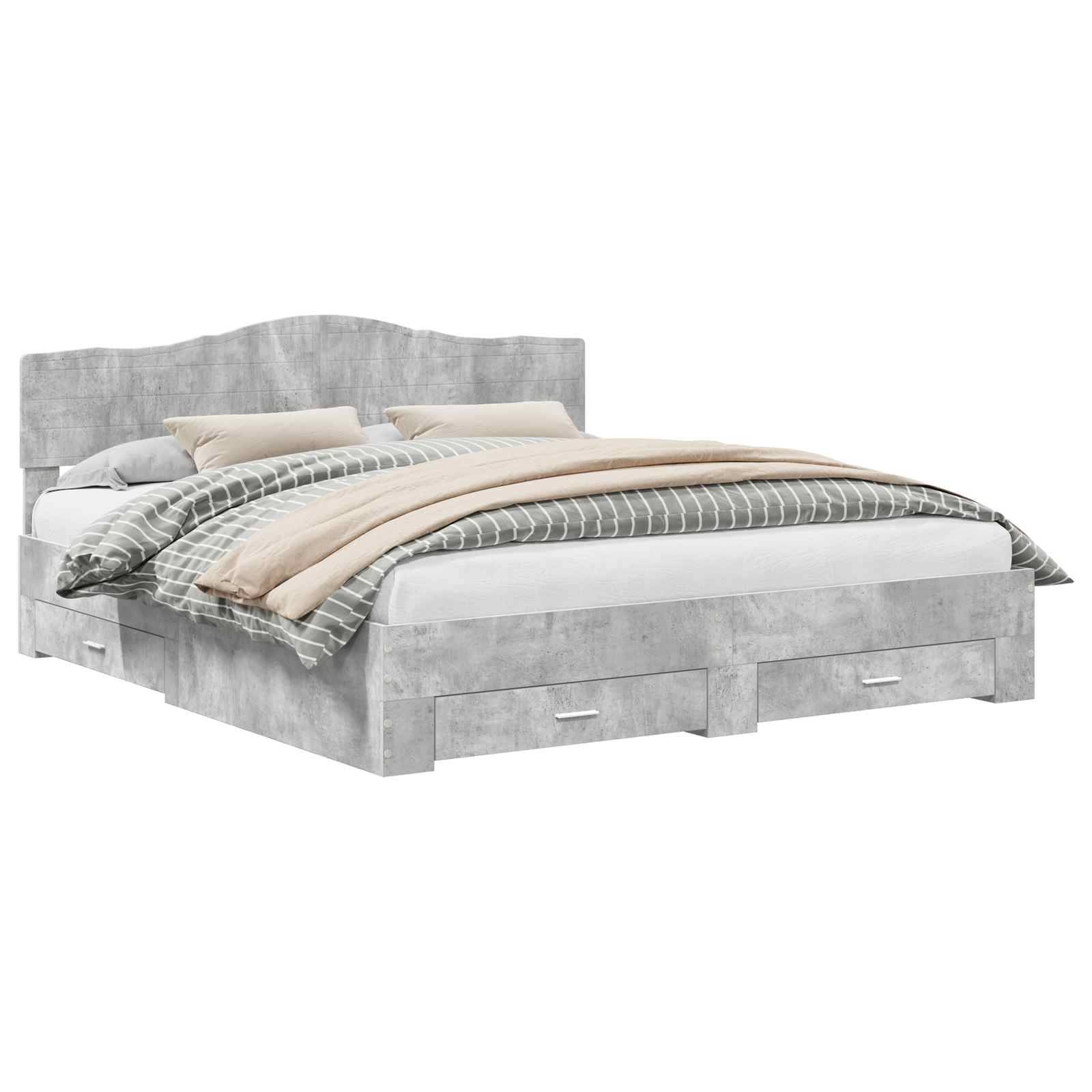 vidaXL Bettrahmen mit Kopfteil Beton Grau 200 x 200 cm Holzwerkstoff