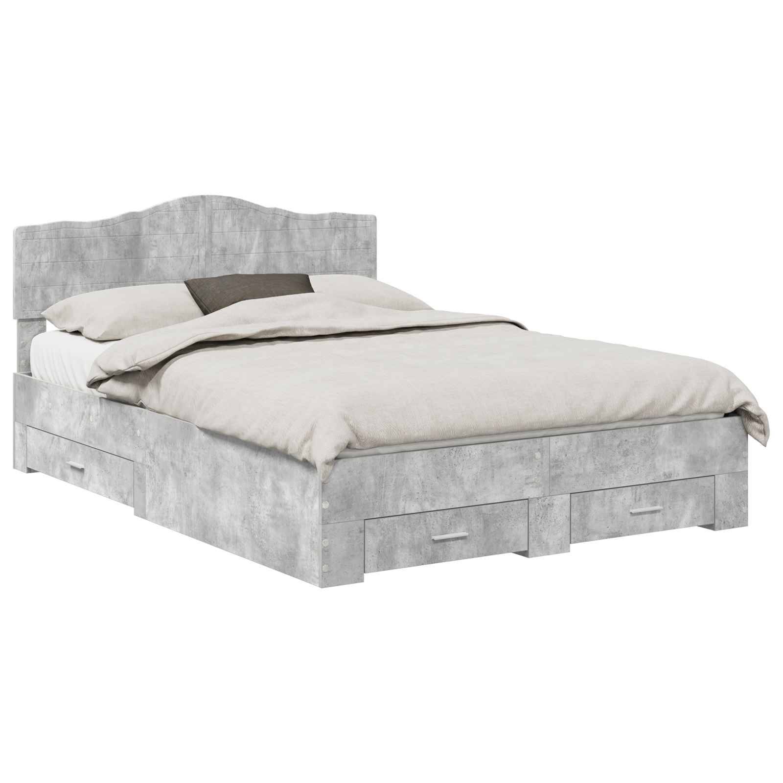 vidaXL Bettrahmen mit Kopfteil Beton Grau 140 x 200 cm Holzwerkstoff