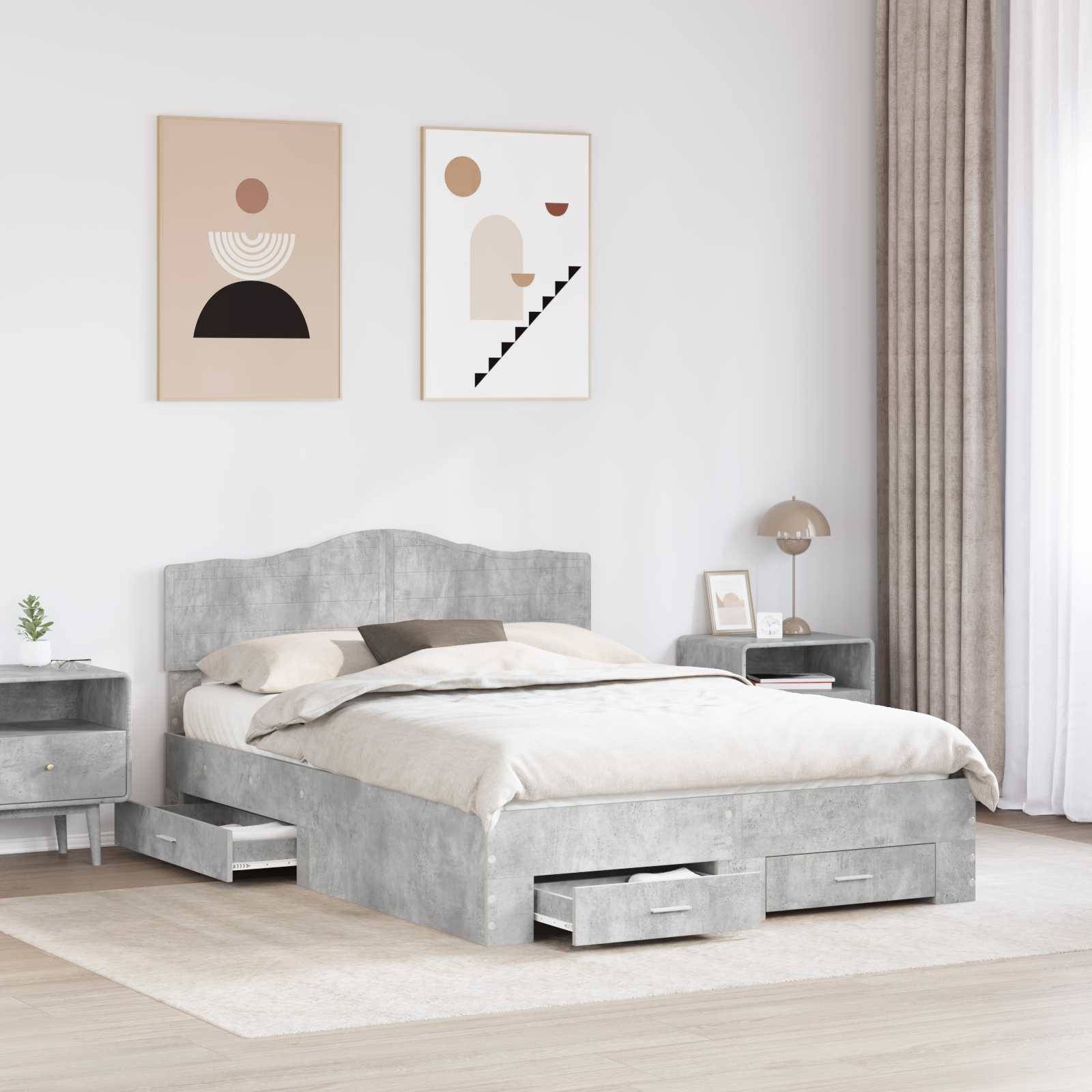 vidaXL Bettrahmen mit Kopfteil Beton Grau 150 x 200 cm Holzwerkstoff