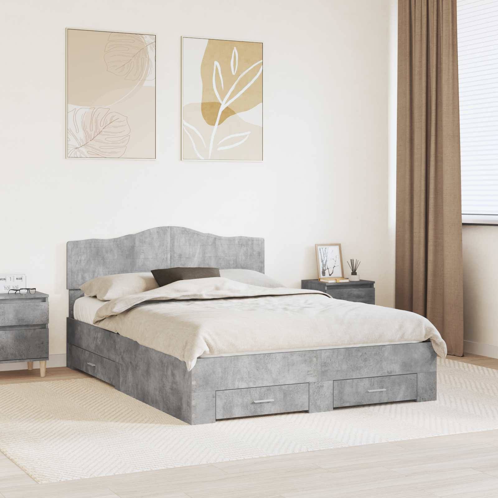 vidaXL Bettrahmen mit Kopfteil Beton Grau 160 x 200 cm Holzwerkstoff