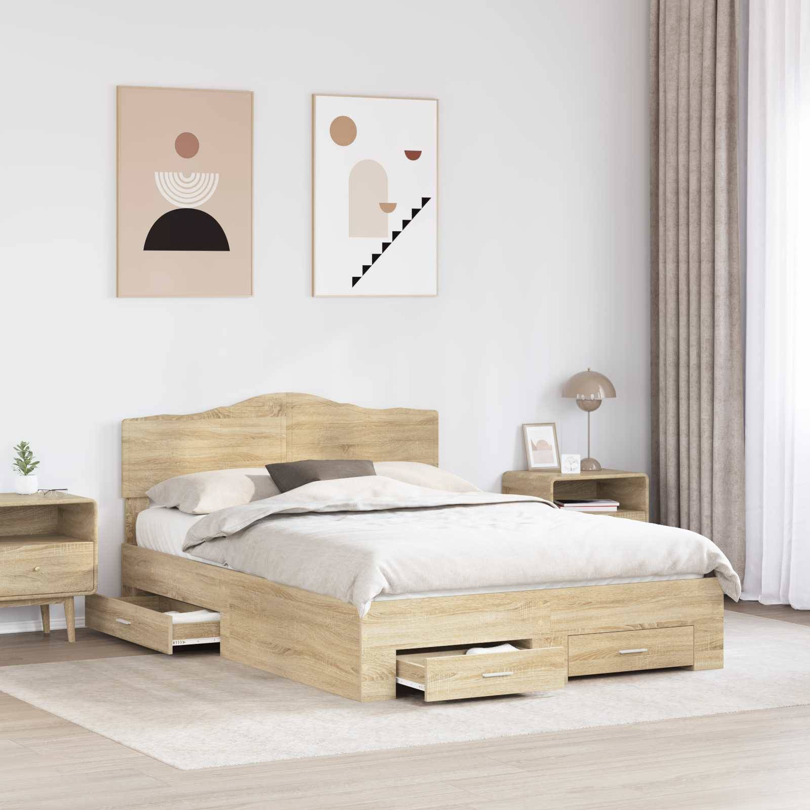 vidaXL Bettrahmen mit Kopfteil Sonoma-Eiche 150 x 200 cm Holzwerkstoff