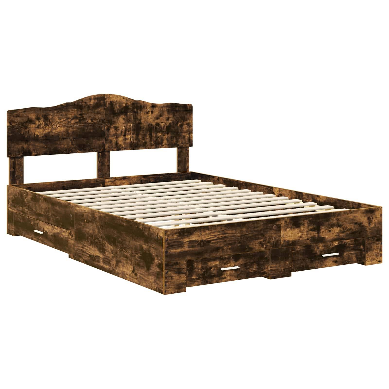 vidaXL Bettrahmen Geräucherte Eiche 140 x 190 cm Holzwerkstoff