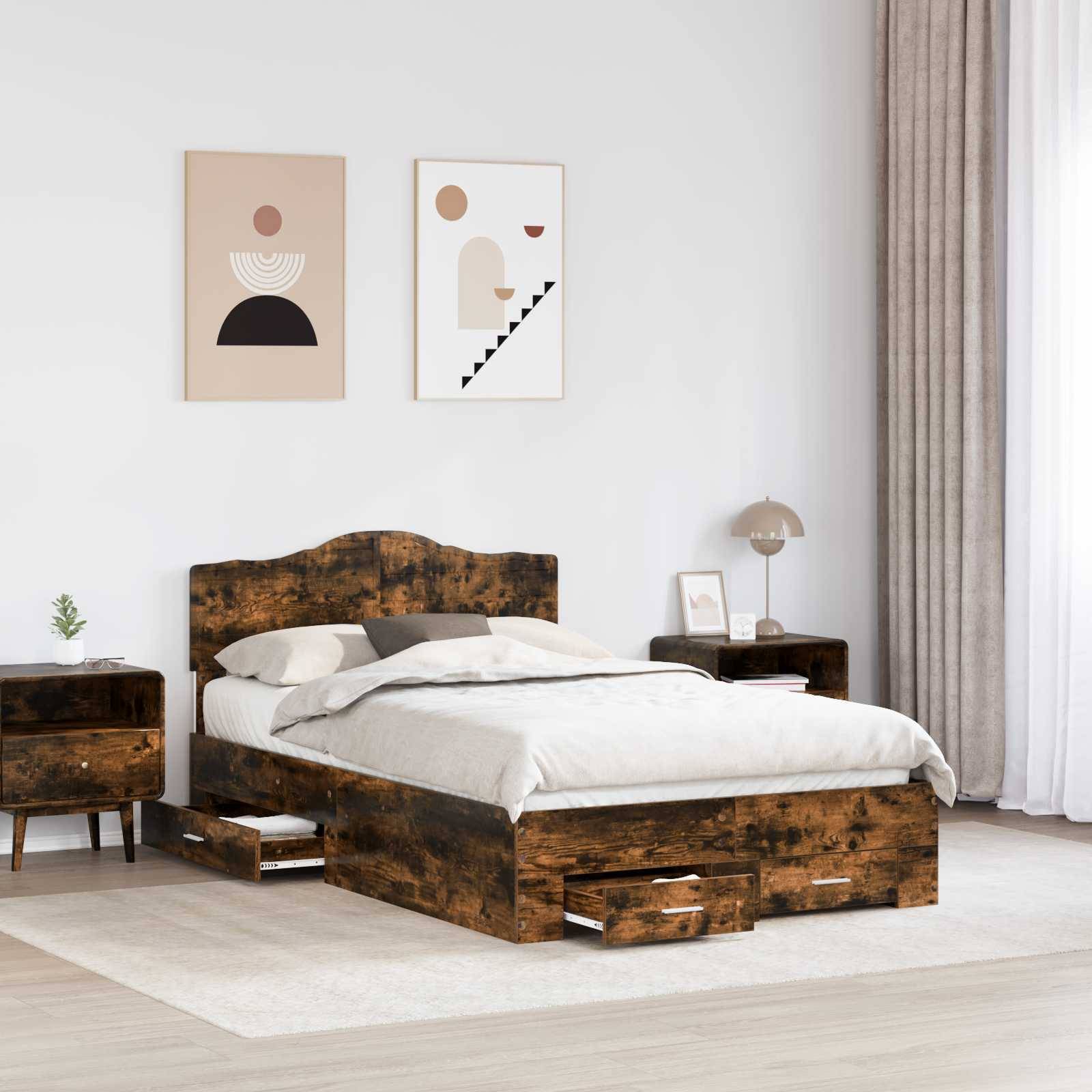 vidaXL Bettrahmen Geräucherte Eiche 120 x 190 cm Holzwerkstoff