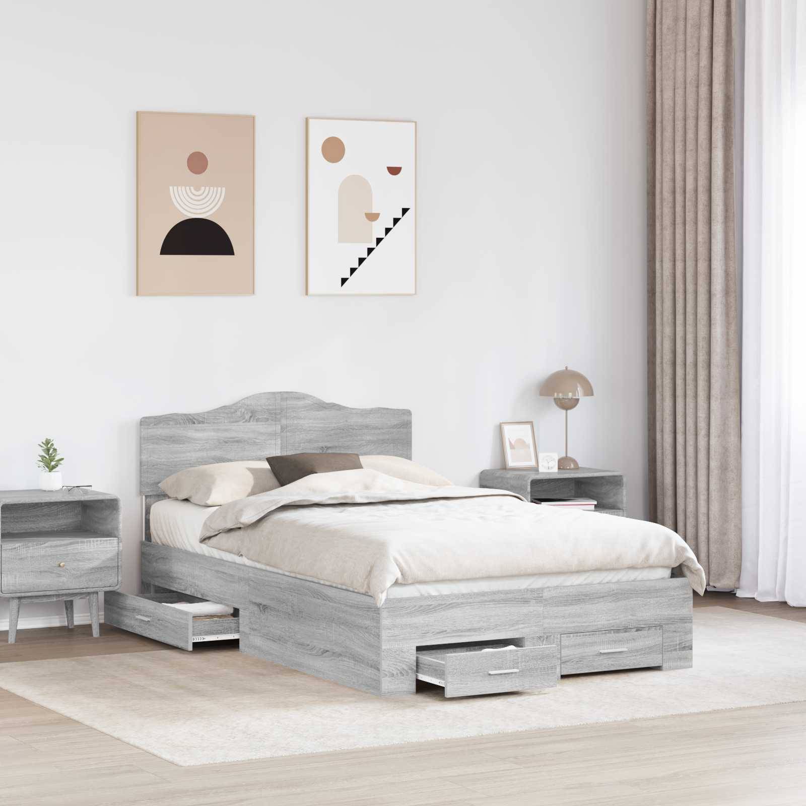 vidaXL Bettrahmen Graues Sonoma 120 x 200 cm Holzwerkstoff