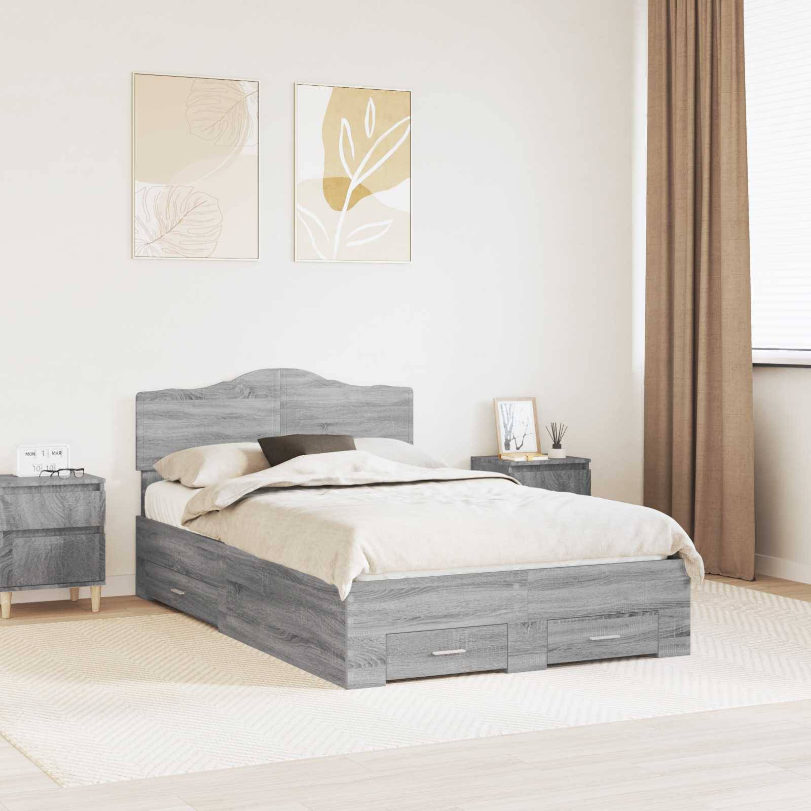 vidaXL Bettrahmen Graues Sonoma 120 x 190 cm Holzwerkstoff