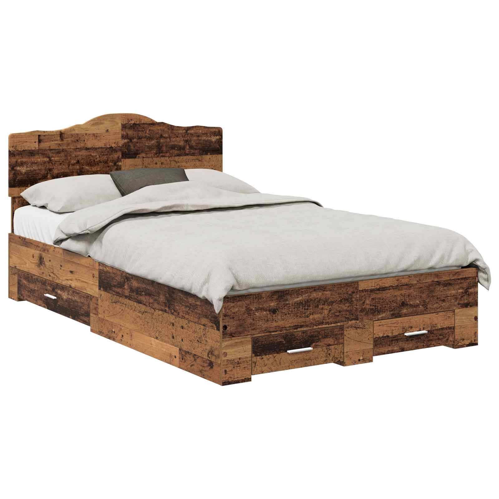 vidaXL Bettrahmen mit Kopfteil Altholz 120 x 190 cm Holzwerkstoff