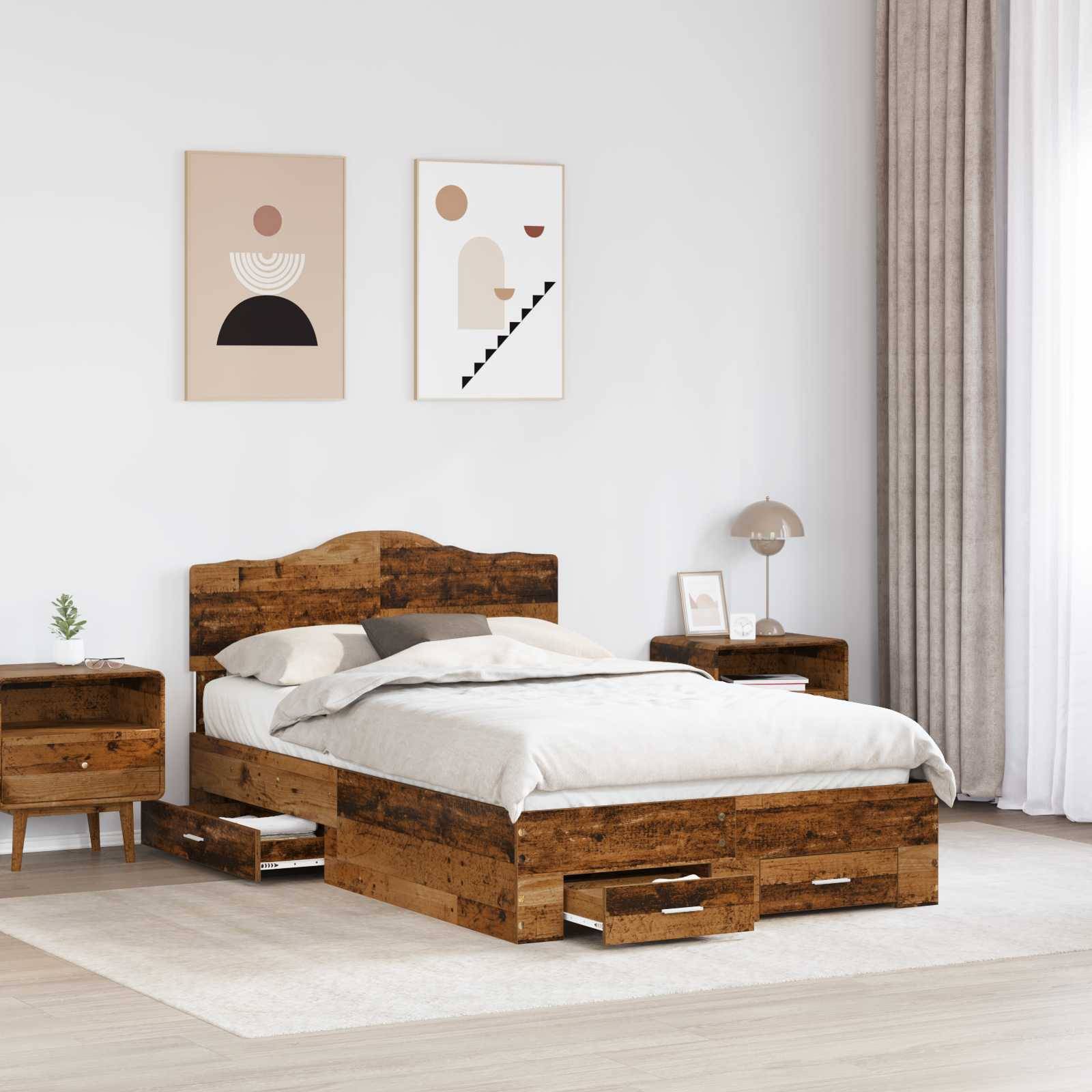 vidaXL Bettrahmen mit Kopfteil Altholz 120 x 190 cm Holzwerkstoff