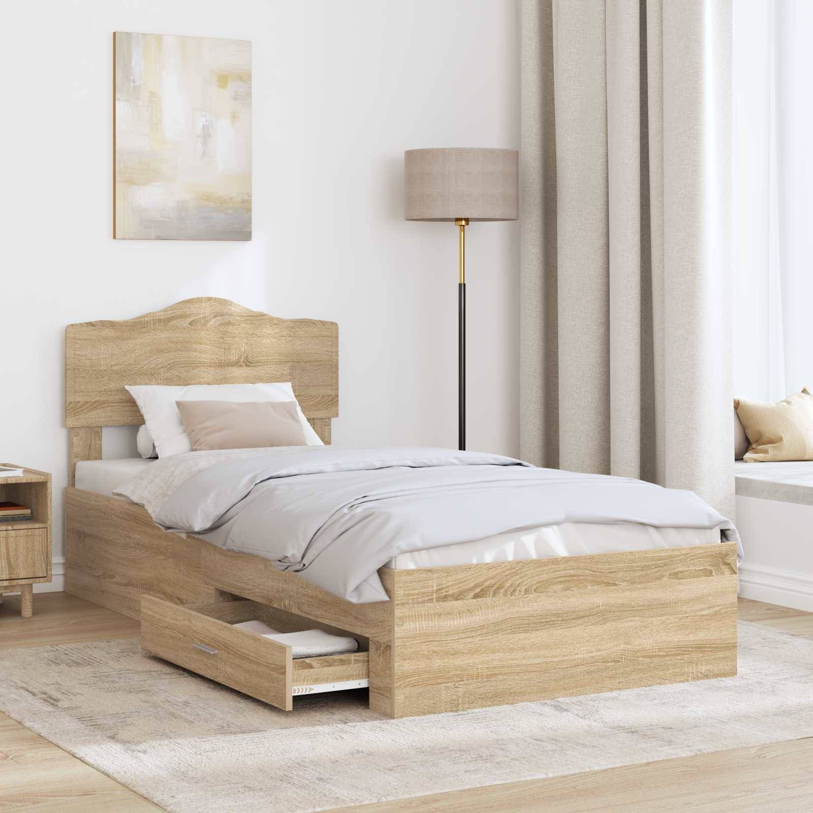 vidaXL Bettrahmen mit Kopfteil Sonoma-Eiche 90 x 200 cm Holzwerkstoff