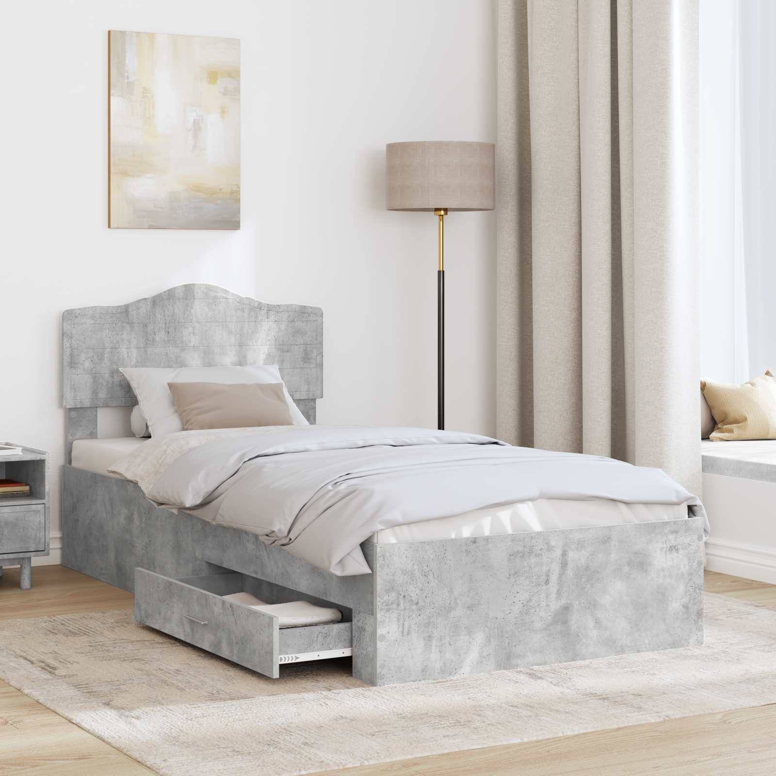 vidaXL Bettrahmen mit Kopfteil Beton Grau 100 x 200 cm Holzwerkstoff