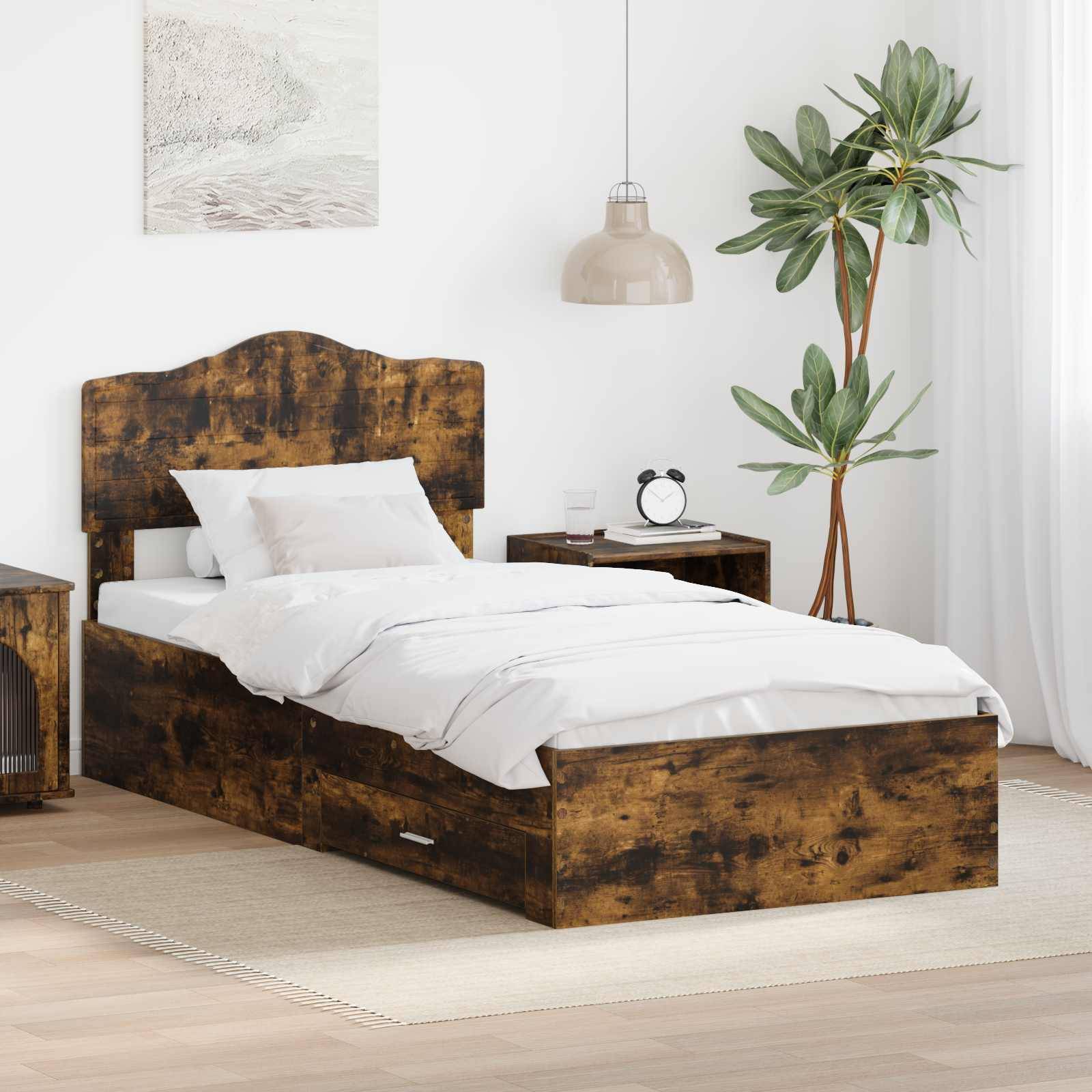 vidaXL Bettrahmen Geräucherte Eiche 90 x 190 cm Holzwerkstoff