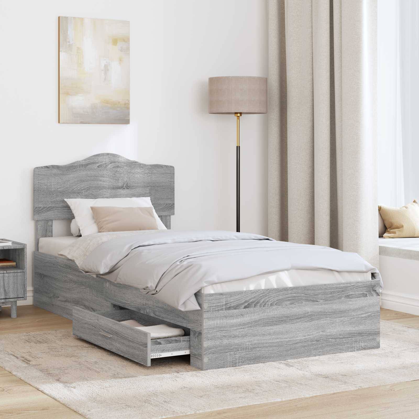 vidaXL Bettrahmen mit Kopfteil Graues Sonoma 70 x 190 cm Holzwerkstoff