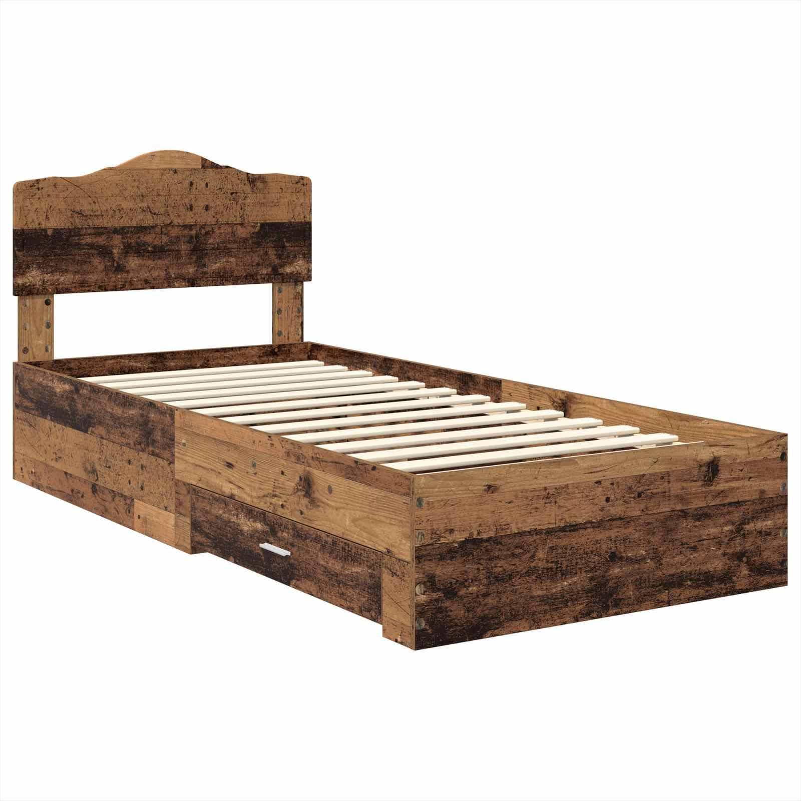 vidaXL Bettrahmen mit Kopfteil Altholz 100 x 200 cm Holzwerkstoff