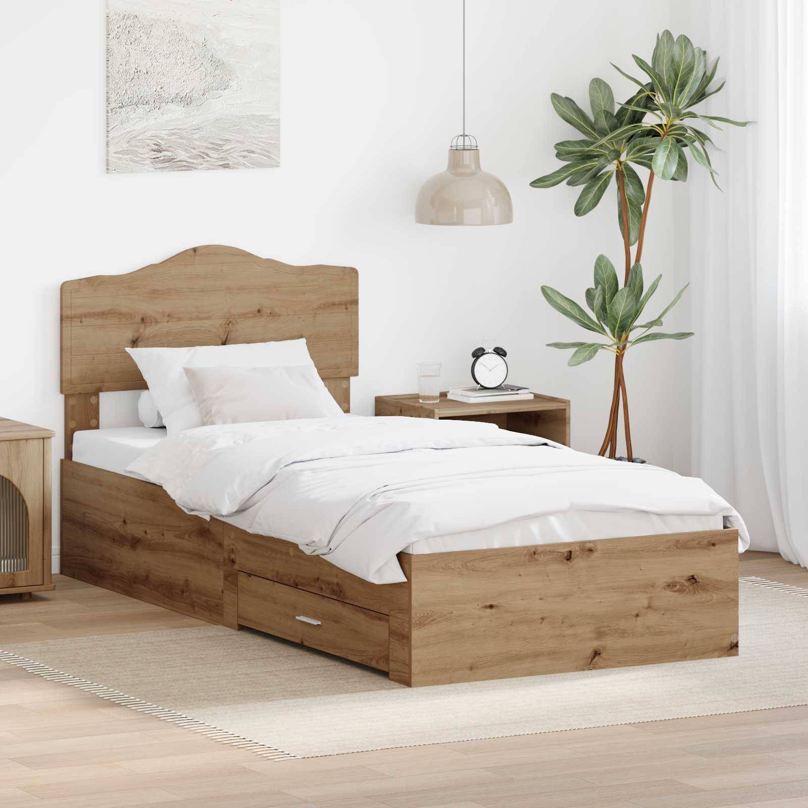 vidaXL Bettrahmen mit Kopfteil Artisan-Eiche 90 x 190 cm Holzwerkstoff