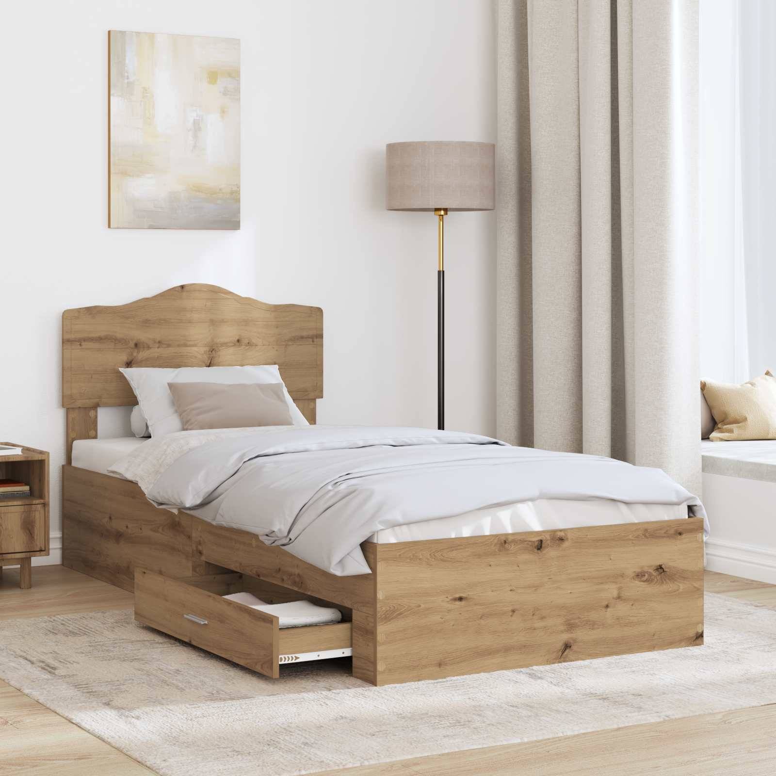 vidaXL Bettrahmen mit Kopfteil Artisan-Eiche 90 x 190 cm Holzwerkstoff