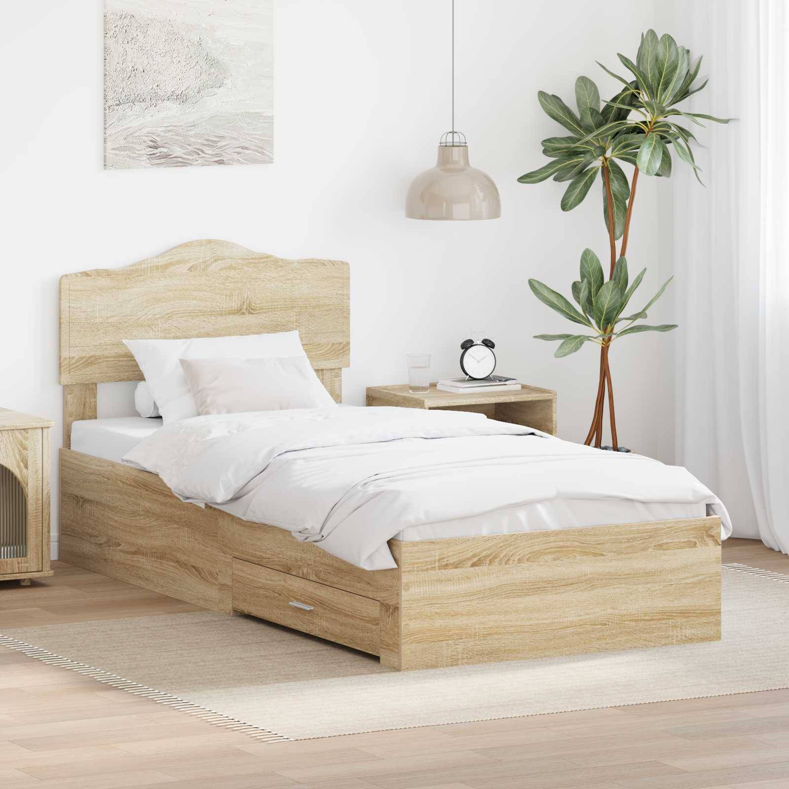 vidaXL Bettrahmen mit Kopfteil Sonoma-Eiche 100 x 200 cm Holzwerkstoff