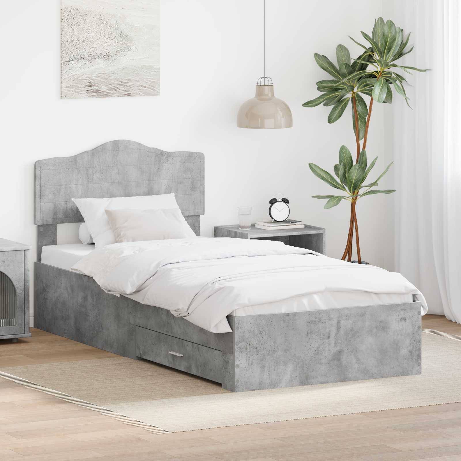 vidaXL Bettrahmen mit Kopfteil Beton Grau 90 x 200 cm Holzwerkstoff