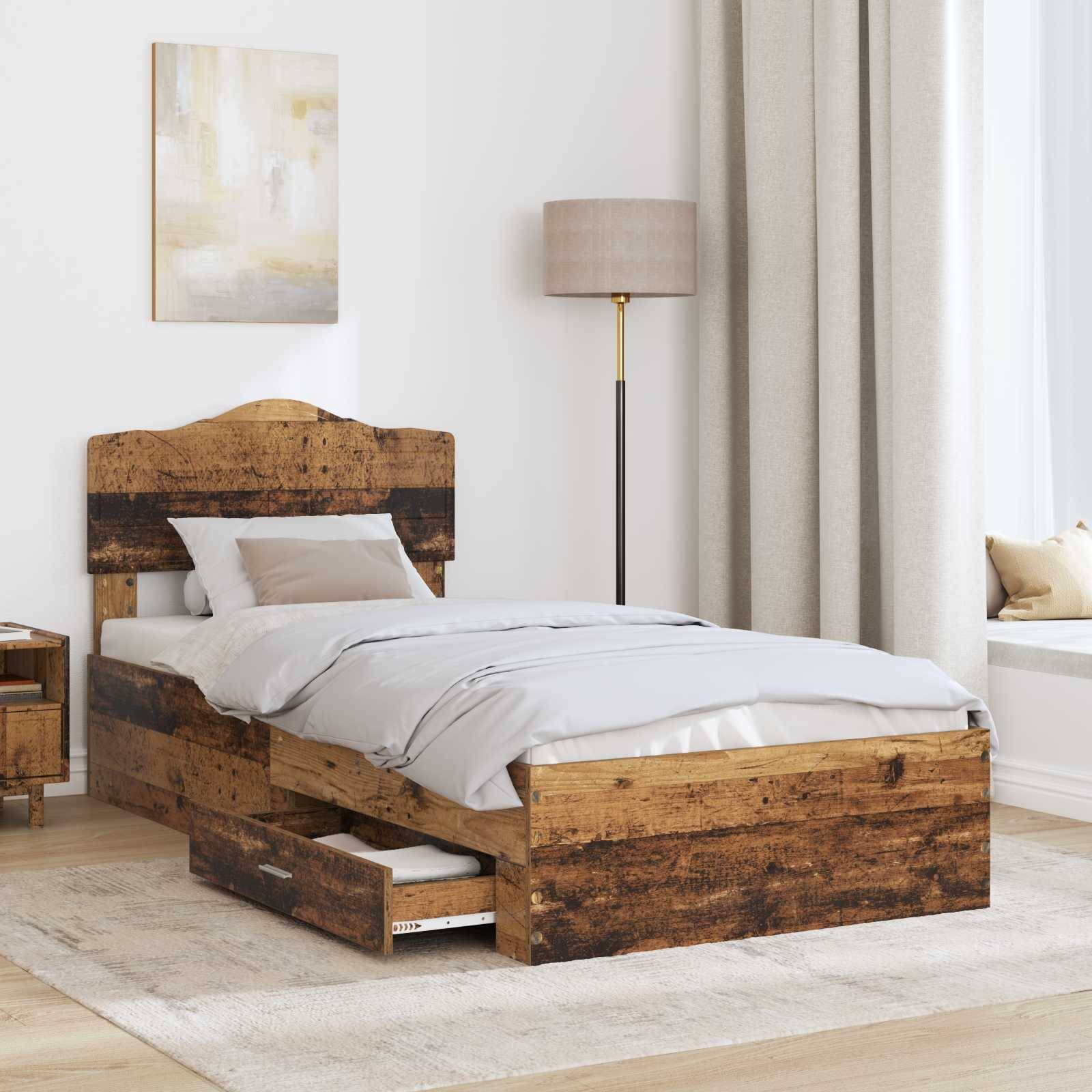 vidaXL Bettrahmen mit Kopfteil Altholz 100 x 200 cm Holzwerkstoff