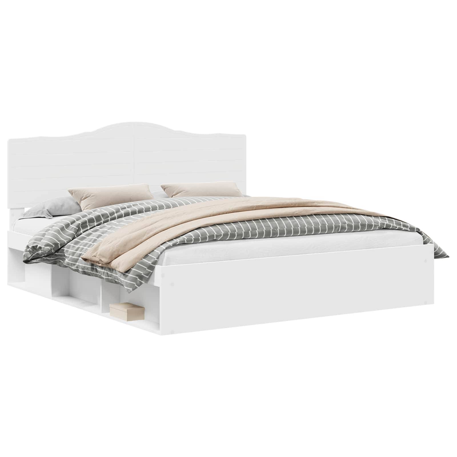 vidaXL Bettrahmen mit Kopfteil Weiß 200 x 200 cm Massives Kiefernholz