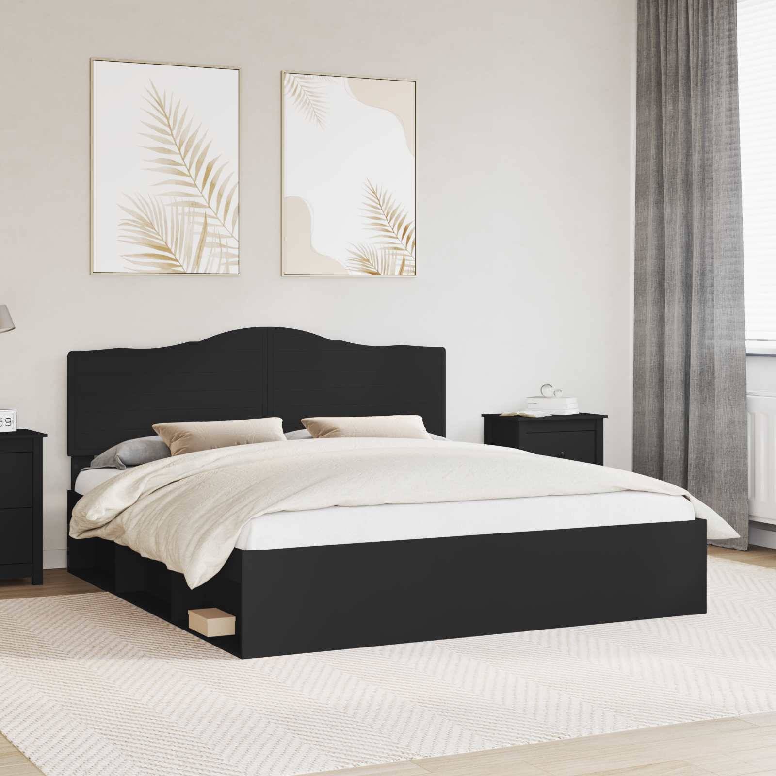vidaXL Bettrahmen Schwarz 180 x 200 cm Massives Kiefernholz