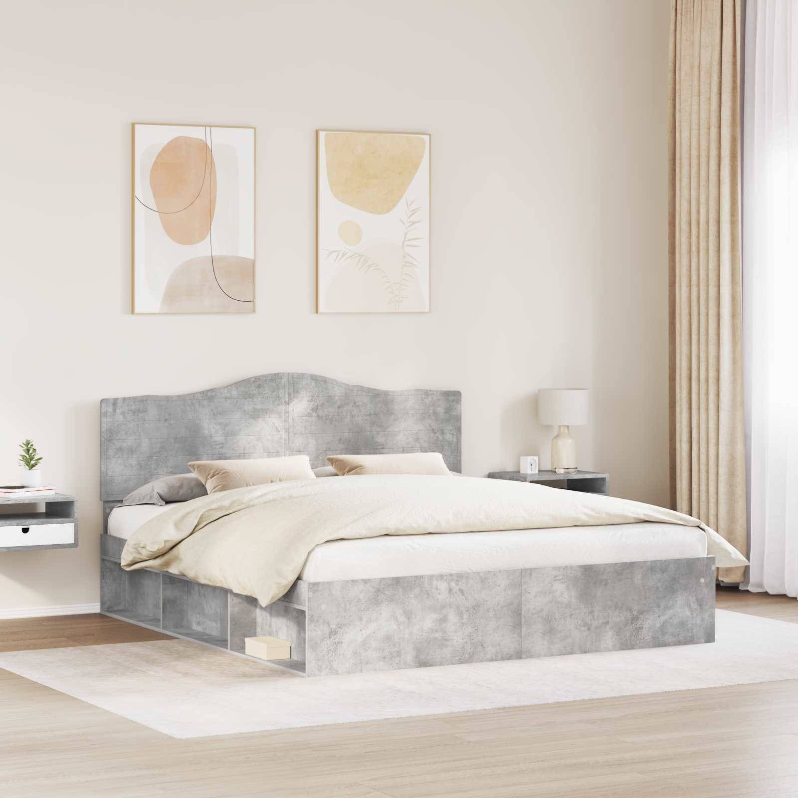 vidaXL Bettrahmen mit Kopfteil Beton 180 x 200 cm Massives Kiefernholz