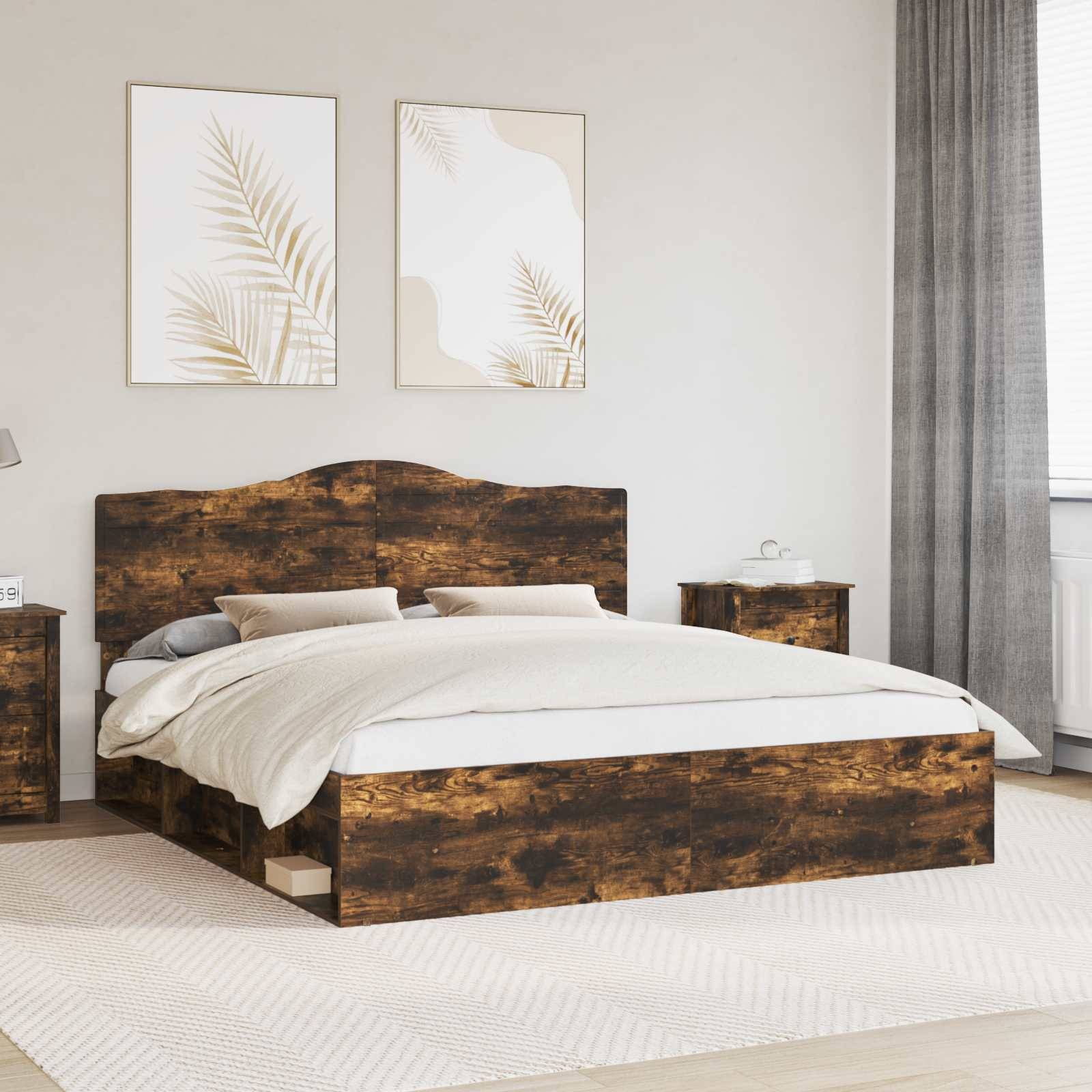 vidaXL Bettrahmen Geräucherte Eiche 180 x 200 cm Massives Kiefernholz