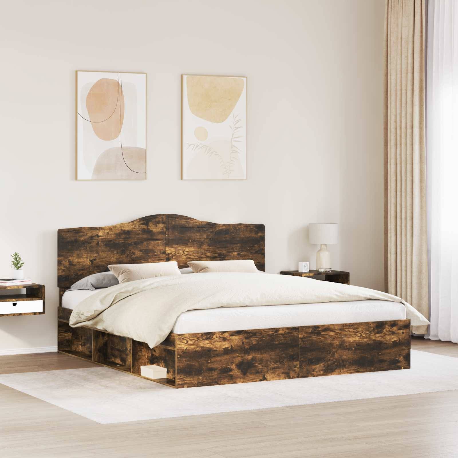 vidaXL Bettrahmen Geräucherte Eiche 180 x 200 cm Massives Kiefernholz
