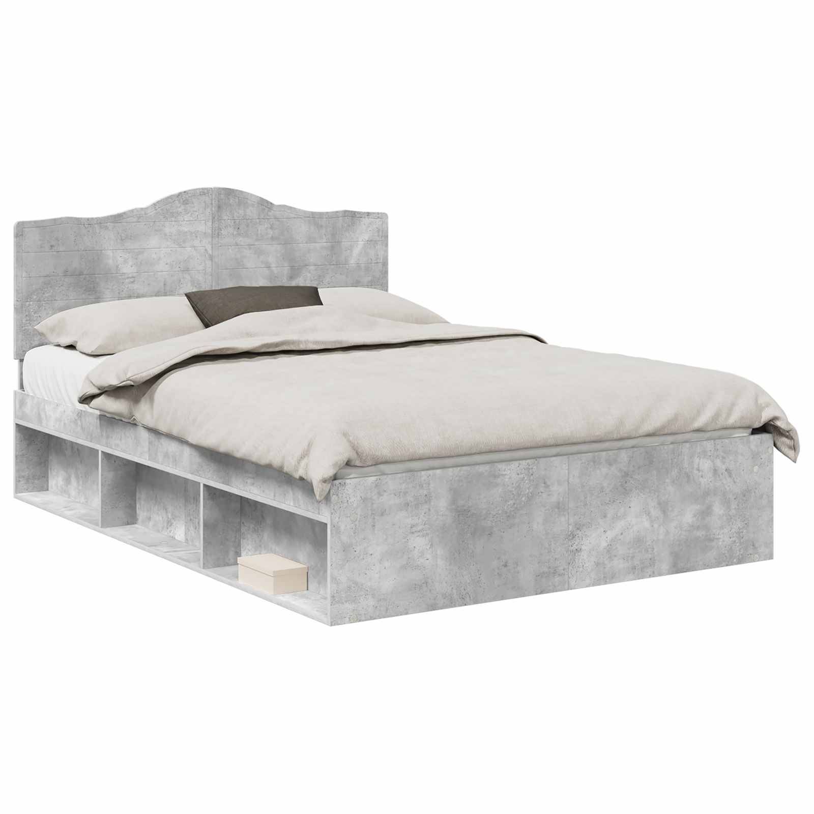 vidaXL Bettrahmen Beton Grau 150 x 200 cm Massives Kiefernholz