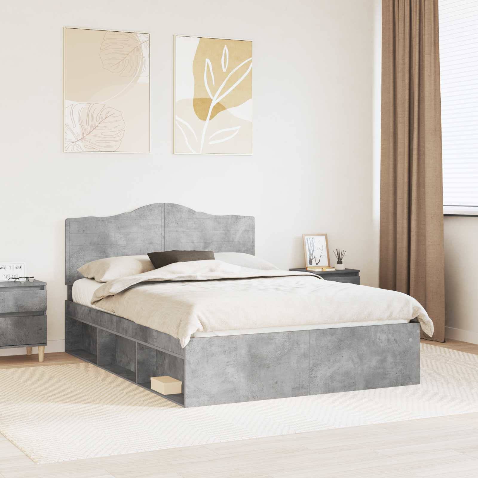 vidaXL Bettrahmen mit Kopfteil Beton 140 x 200 cm Massives Kiefernholz