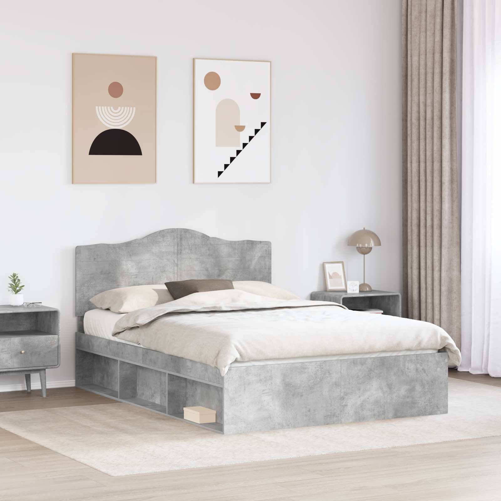 vidaXL Bettrahmen mit Kopfteil Beton 140 x 200 cm Massives Kiefernholz