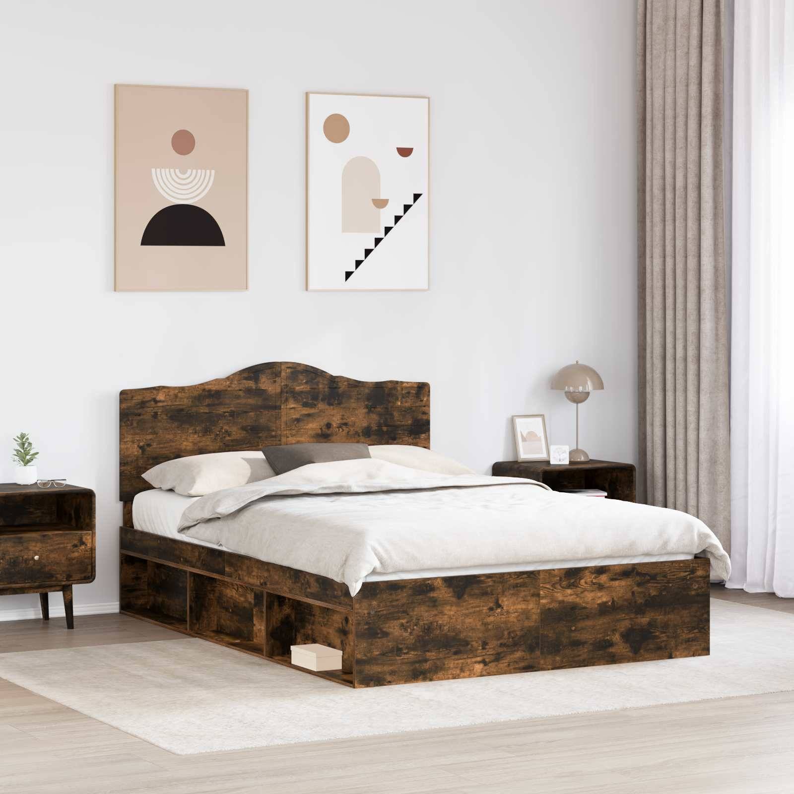 vidaXL Bettrahmen Geräucherte Eiche 140 x 200 cm Massives Kiefernholz