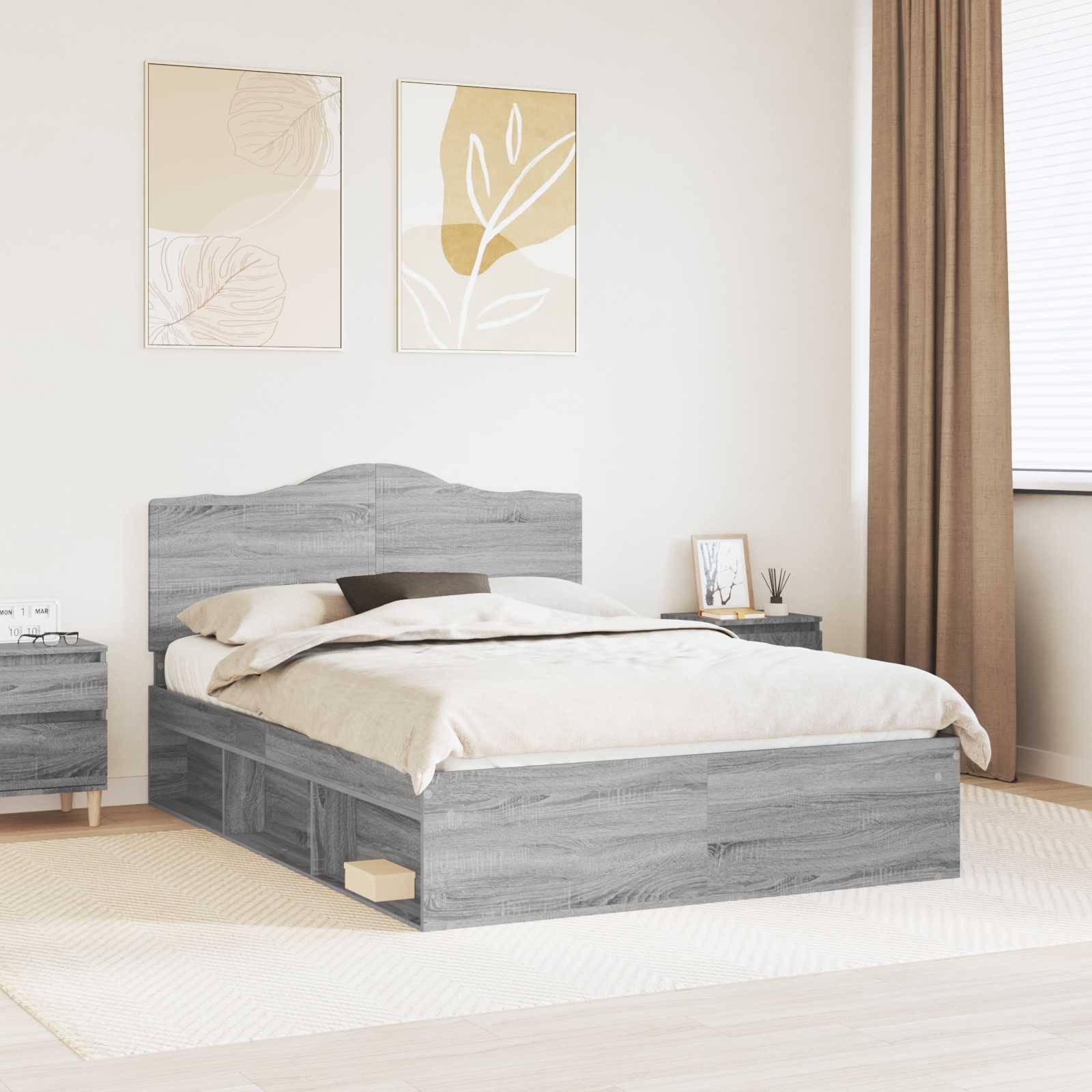 vidaXL Bettrahmen Graues Sonoma 140 x 190 cm Massives Kiefernholz