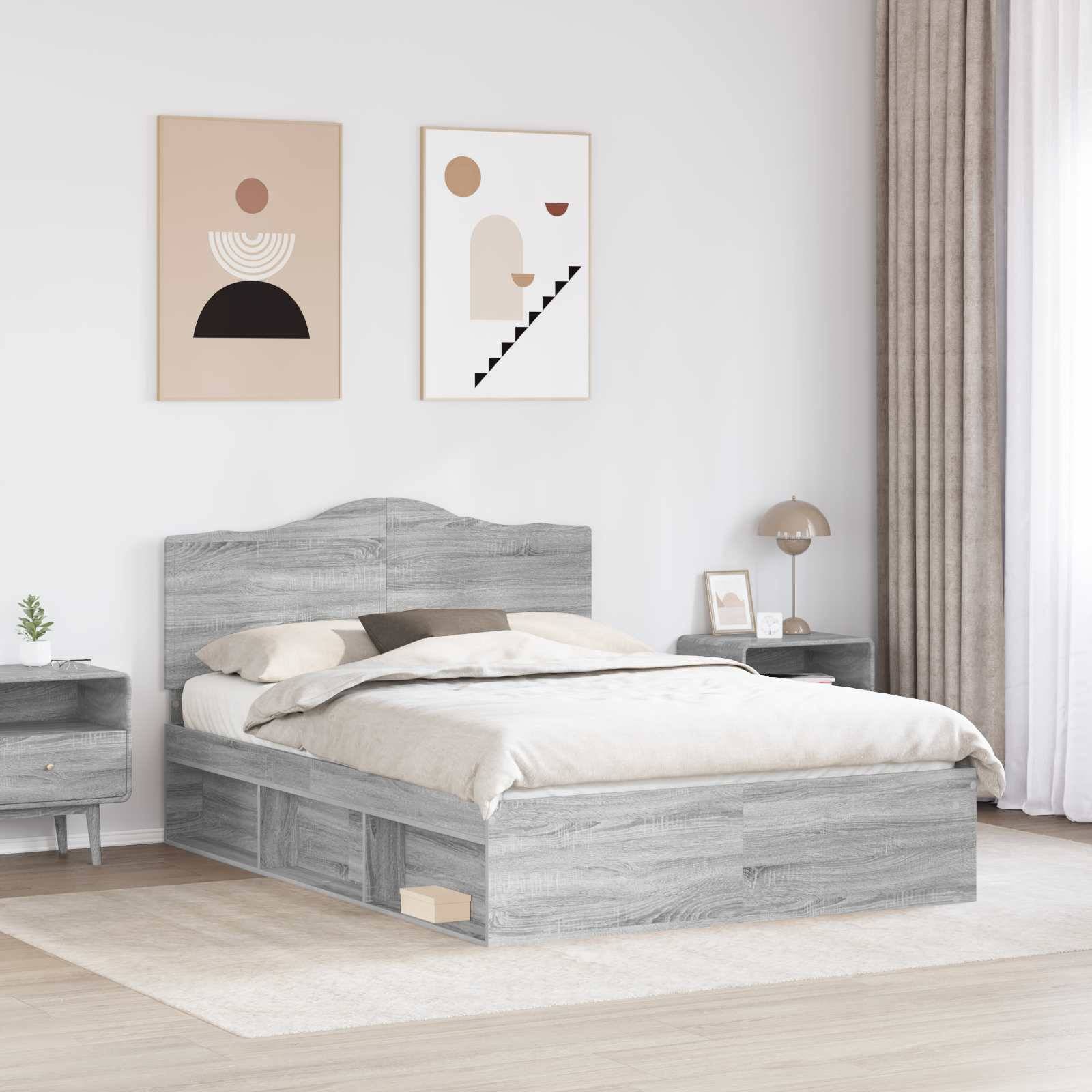 vidaXL Bettrahmen Graues Sonoma 140 x 190 cm Massives Kiefernholz