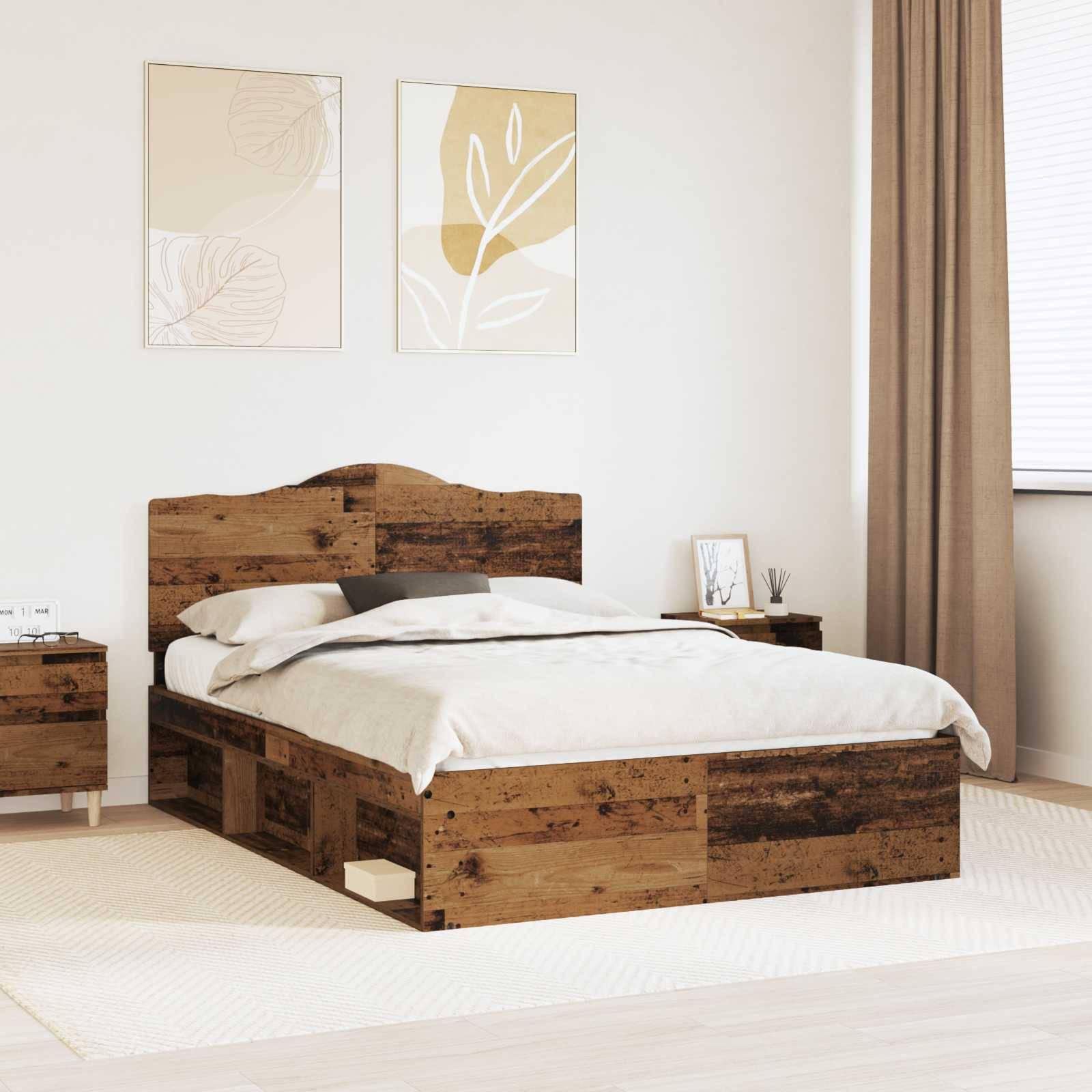 vidaXL Bettrahmen Altholz 140 x 190 cm Massives Kiefernholz