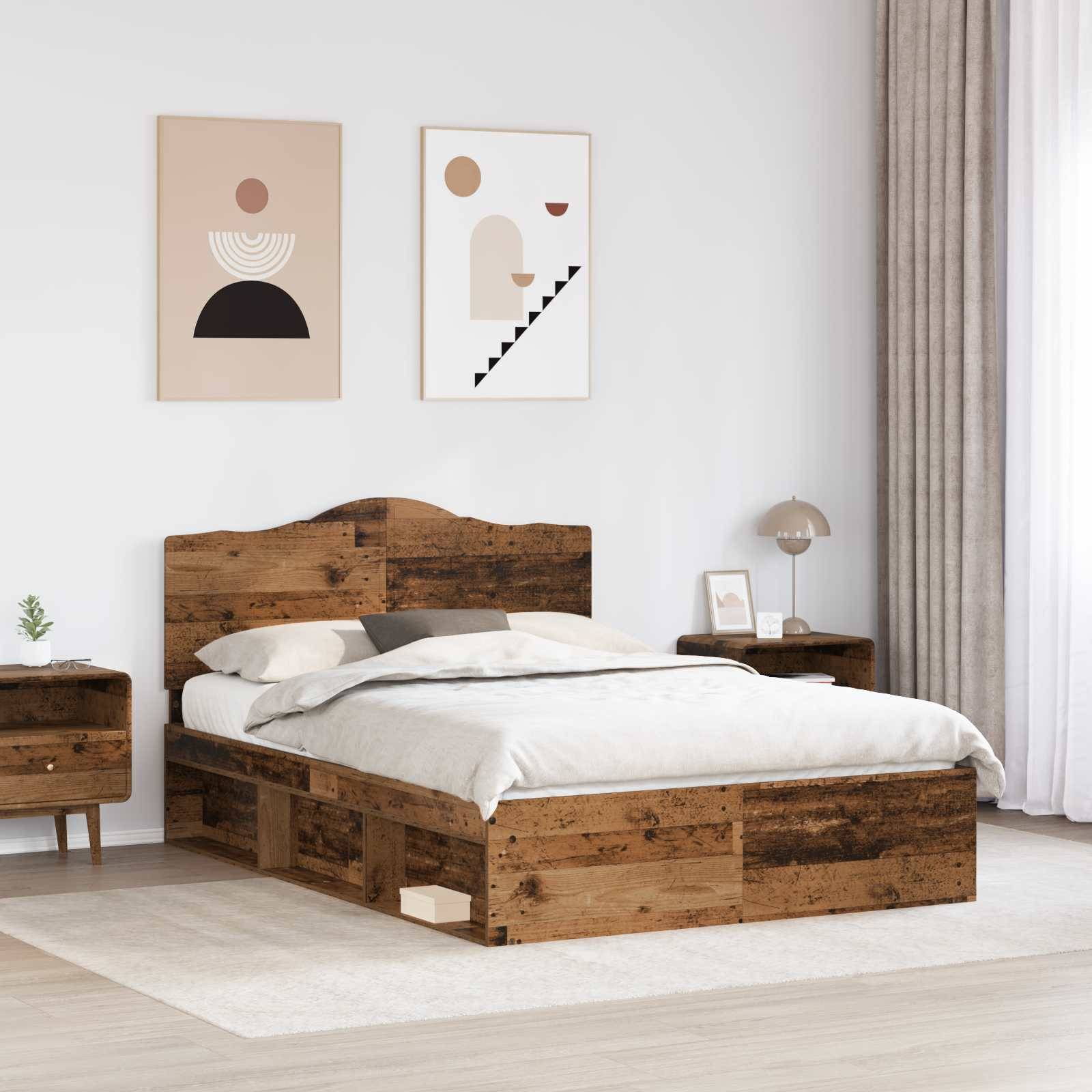 vidaXL Bettrahmen Altholz 140 x 190 cm Massives Kiefernholz