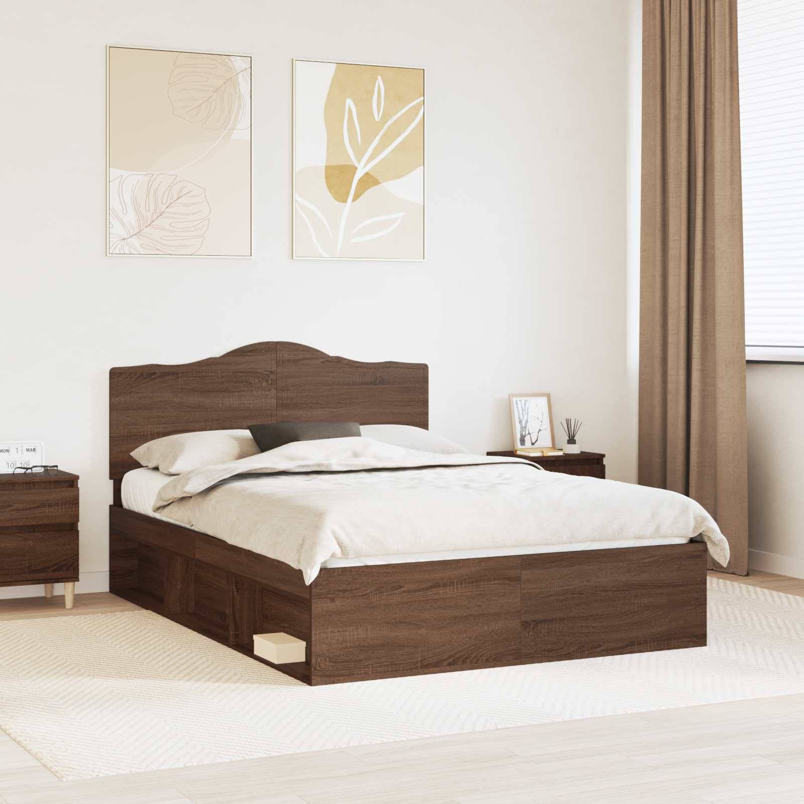 vidaXL Bettrahmen Braun Eichen-Optik 140 x 200 cm Massives Kiefernholz