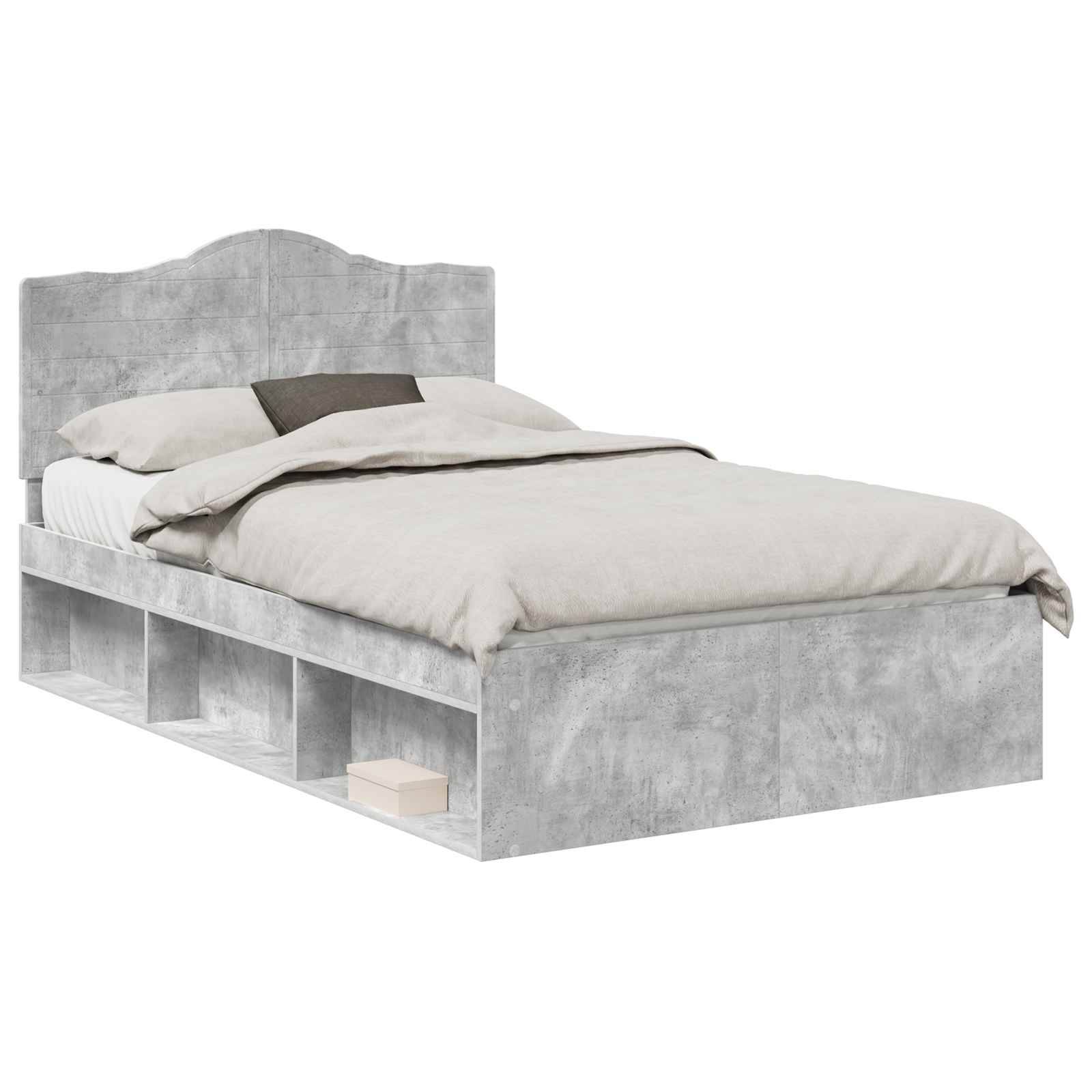 vidaXL Bettrahmen Beton Grau 135 x 190 cm Massives Kiefernholz