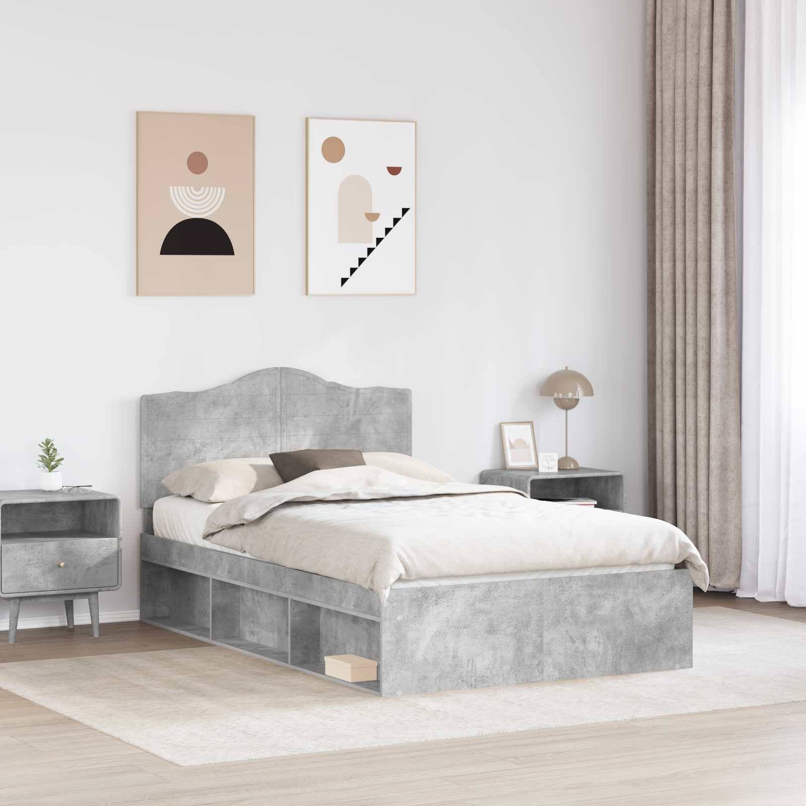 vidaXL Bettrahmen Beton Grau 135 x 190 cm Massives Kiefernholz