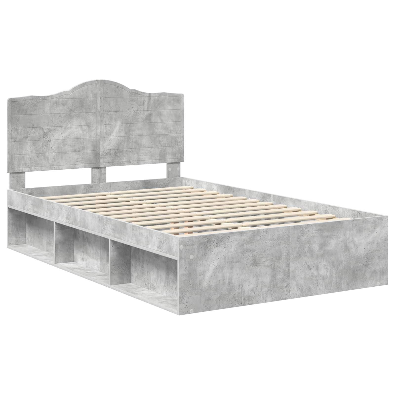vidaXL Bettrahmen Beton Grau 135 x 190 cm Massives Kiefernholz