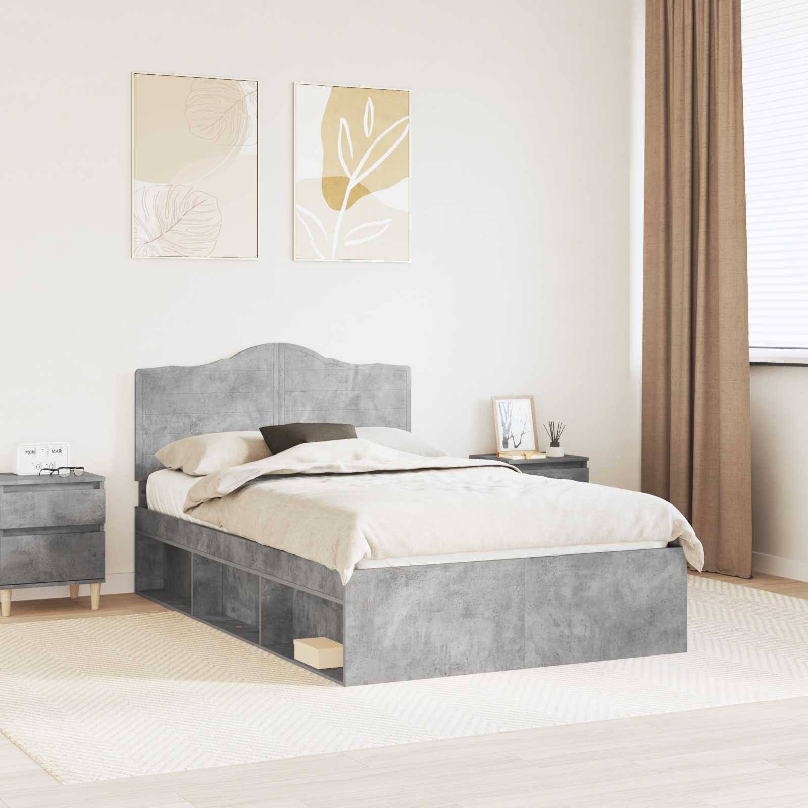 vidaXL Bettrahmen Beton Grau 135 x 190 cm Massives Kiefernholz