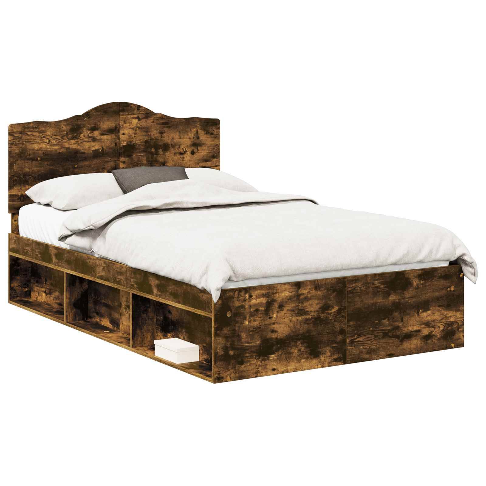 vidaXL Bettrahmen Geräucherte Eiche 135 x 190 cm Massives Kiefernholz