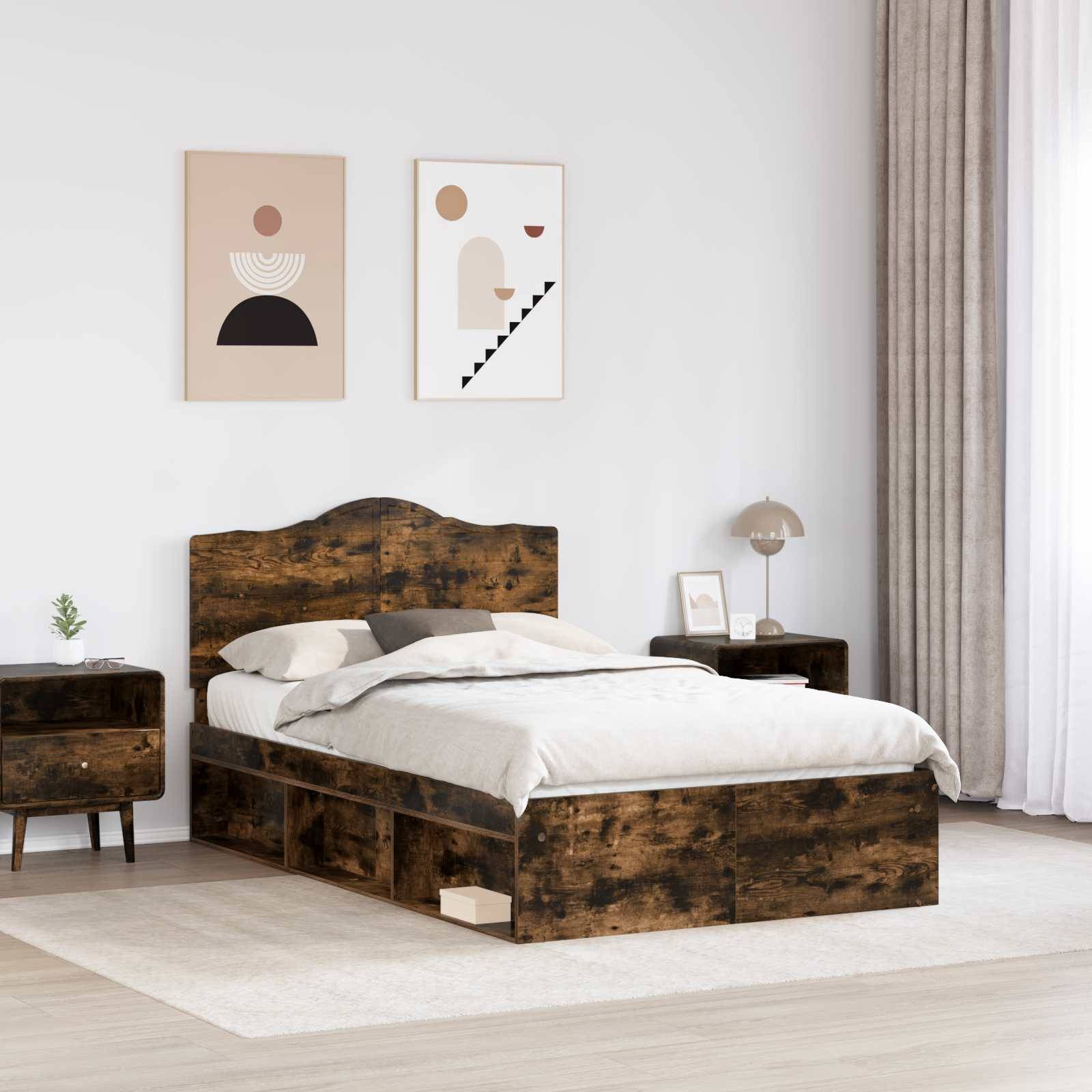 vidaXL Bettrahmen Geräucherte Eiche 120 x 190 cm Massives Kiefernholz