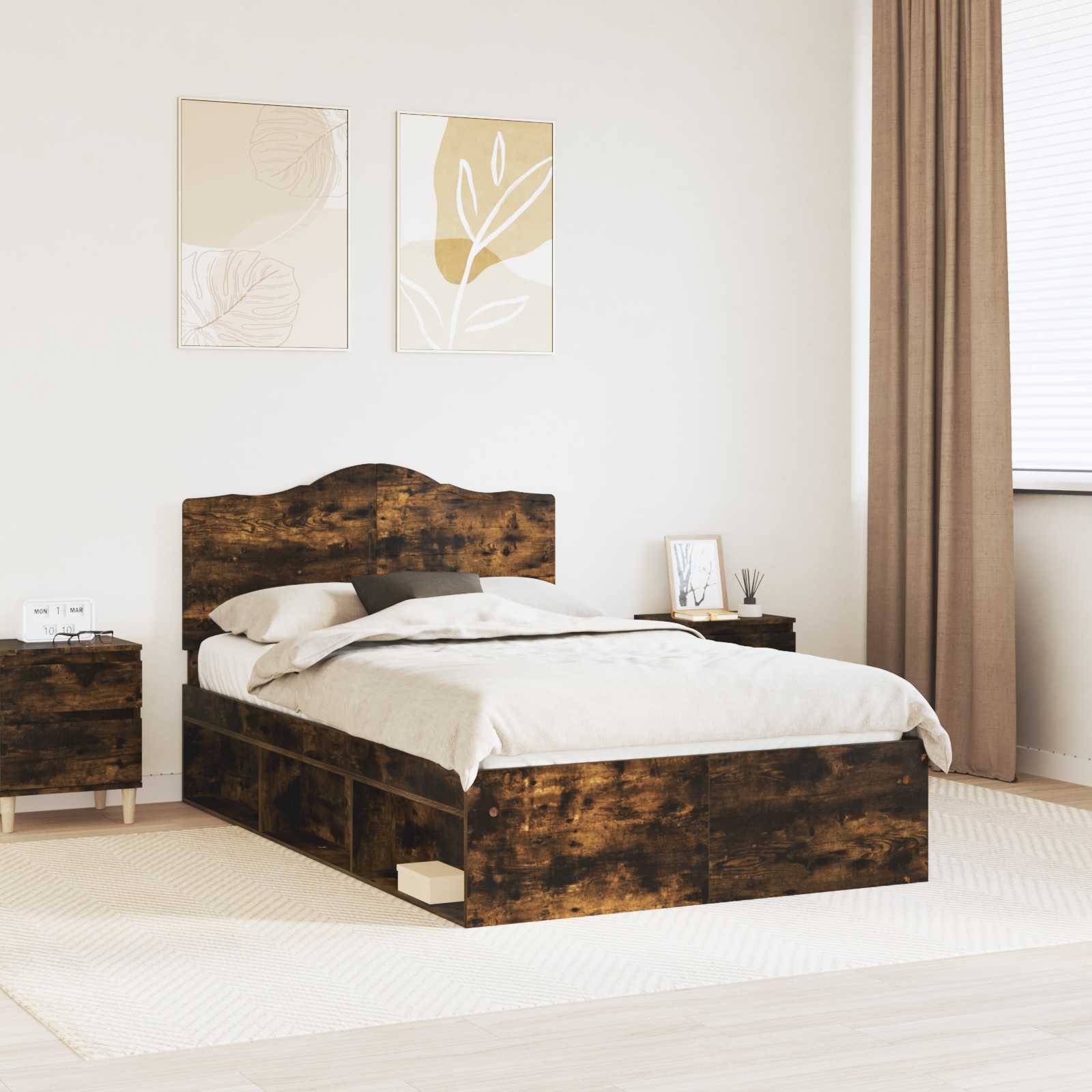 vidaXL Bettrahmen Geräucherte Eiche 135 x 190 cm Massives Kiefernholz