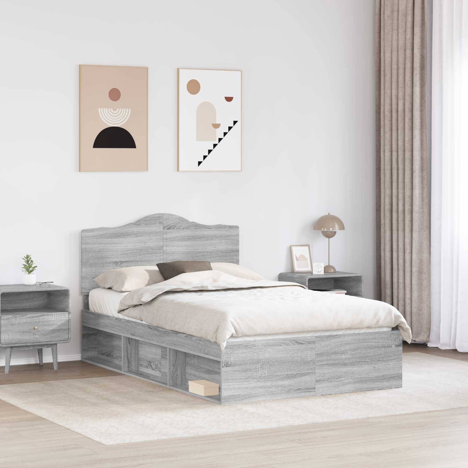 vidaXL Bettrahmen Graues Sonoma 120 x 200 cm Massives Kiefernholz