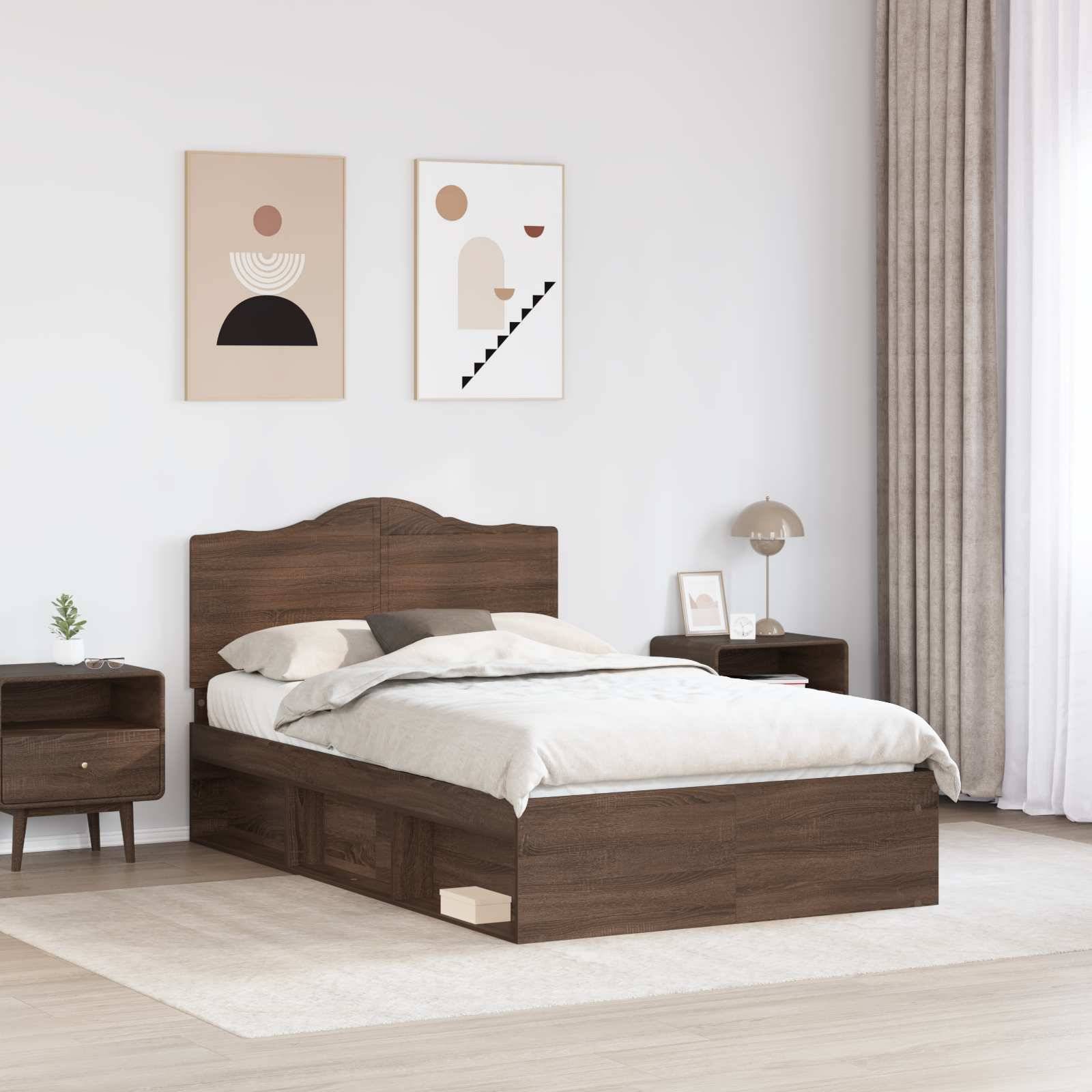 vidaXL Bettrahmen Braun Eichen-Optik 120 x 190 cm Massives Kiefernholz