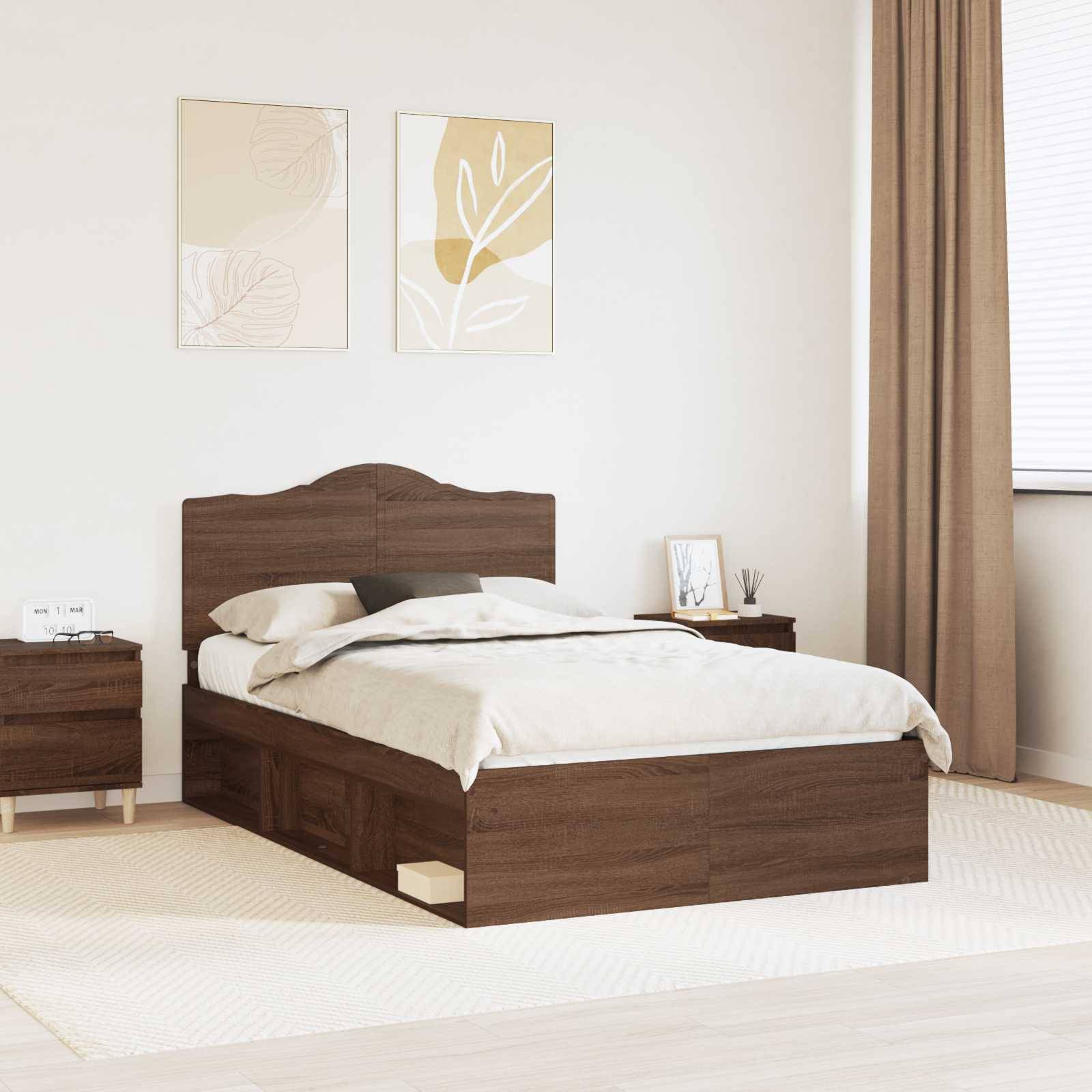 vidaXL Bettrahmen Braun Eichen-Optik 120 x 190 cm Massives Kiefernholz