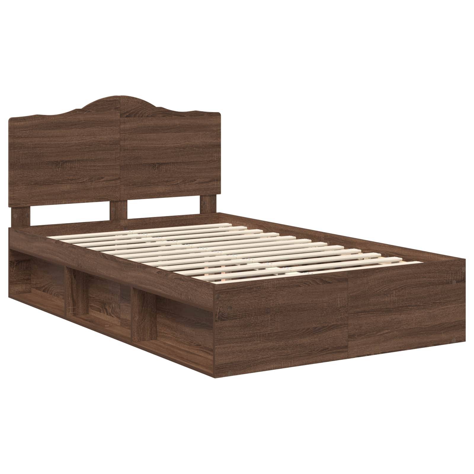 vidaXL Bettrahmen Braun Eichen-Optik 120 x 190 cm Massives Kiefernholz