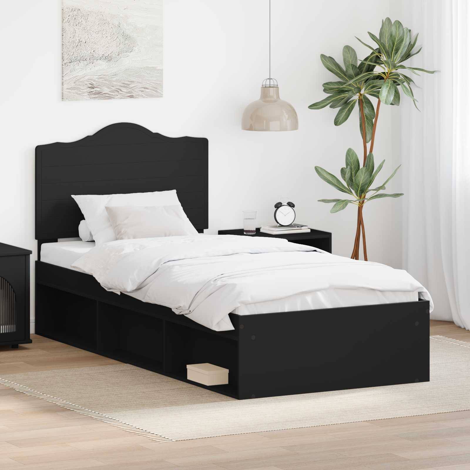 vidaXL Bettrahmen Schwarz 90 x 190 cm Massives Kiefernholz