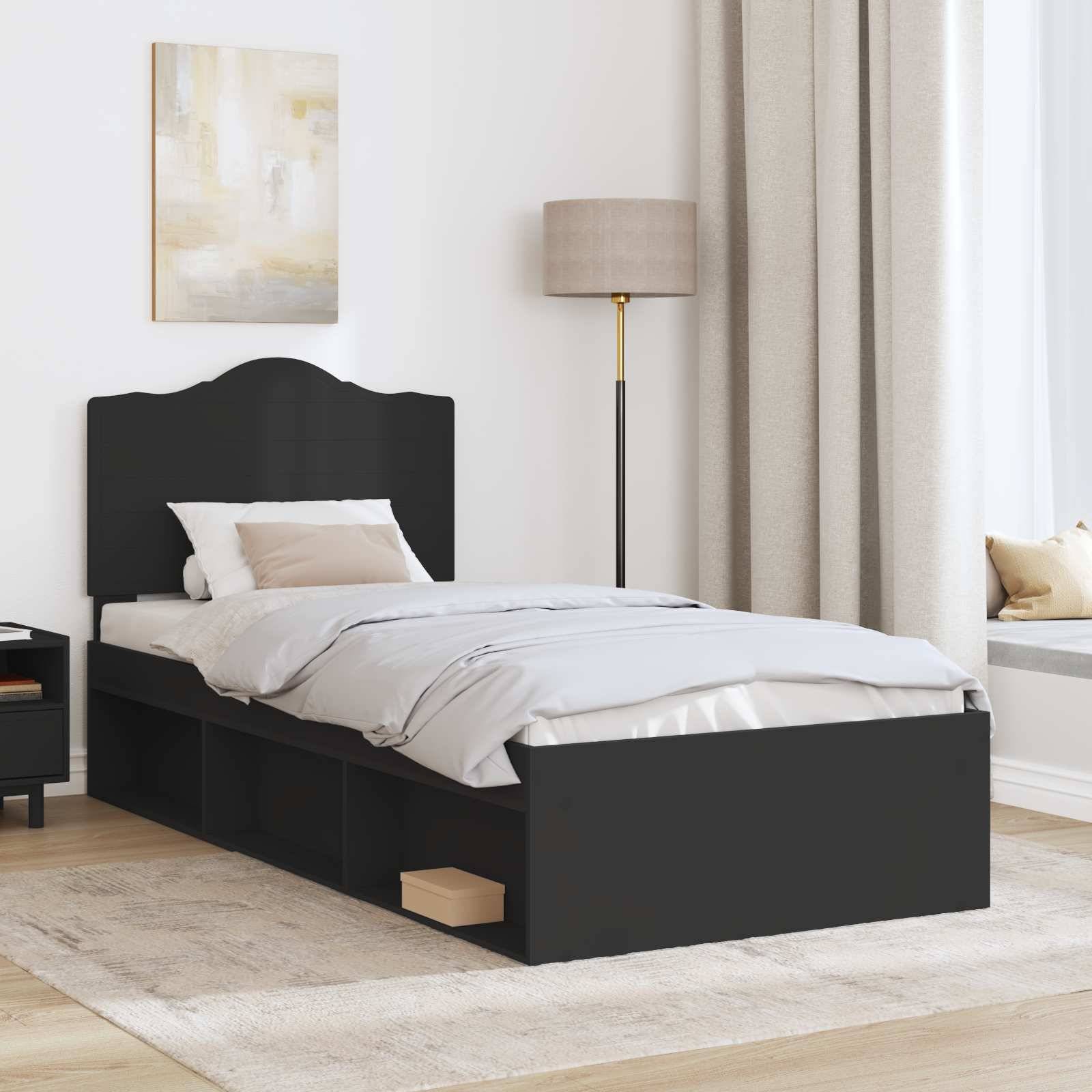 vidaXL Bettrahmen Schwarz 75 x 190 cm Massives Kiefernholz