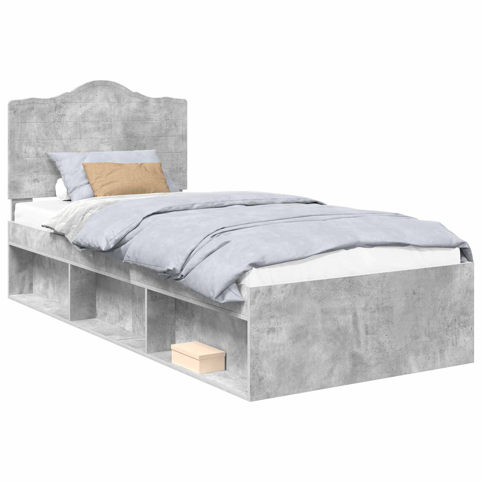 vidaXL Bettrahmen Beton Grau 90 x 190 cm Massives Kiefernholz