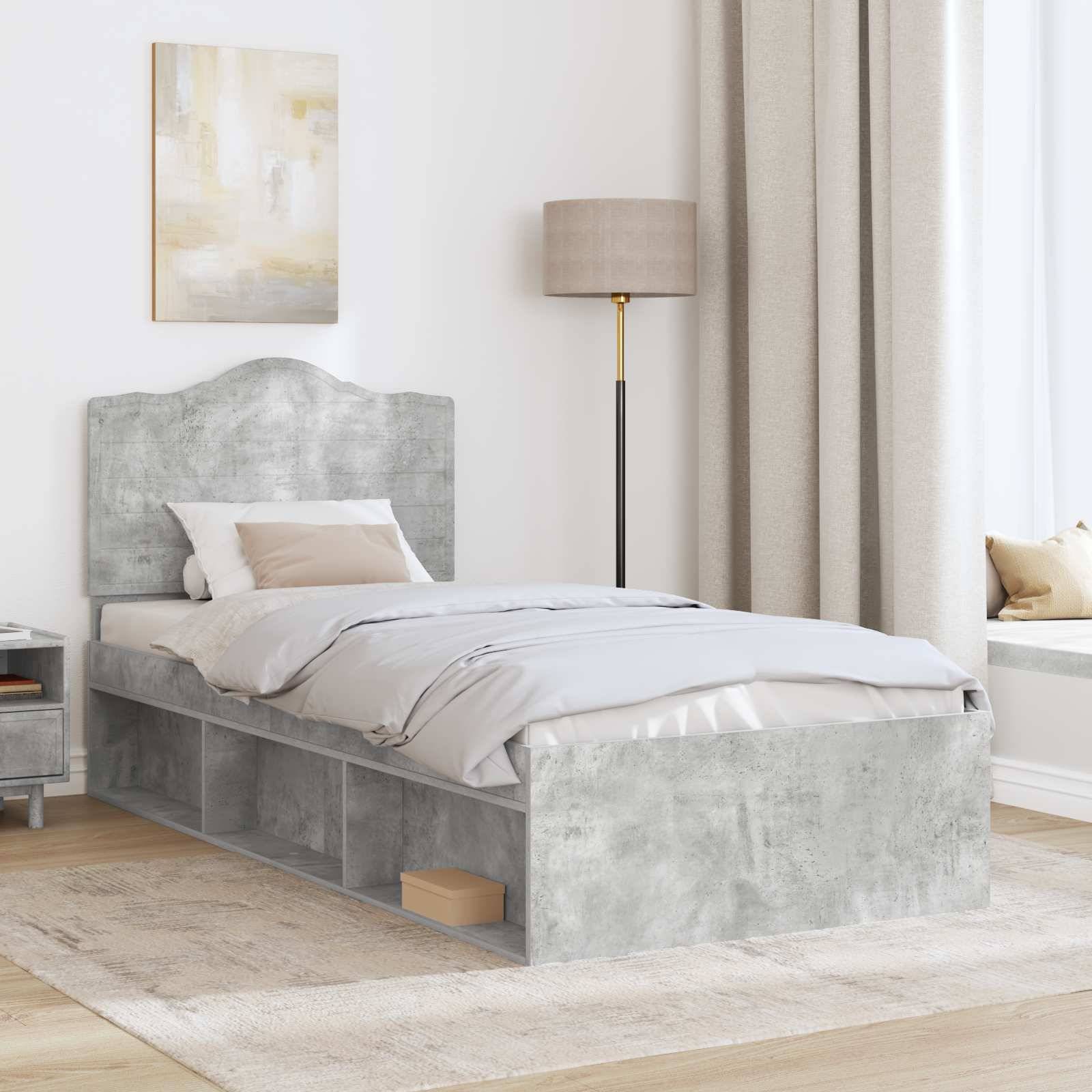 vidaXL Bettrahmen Beton Grau 75 x 190 cm Massives Kiefernholz